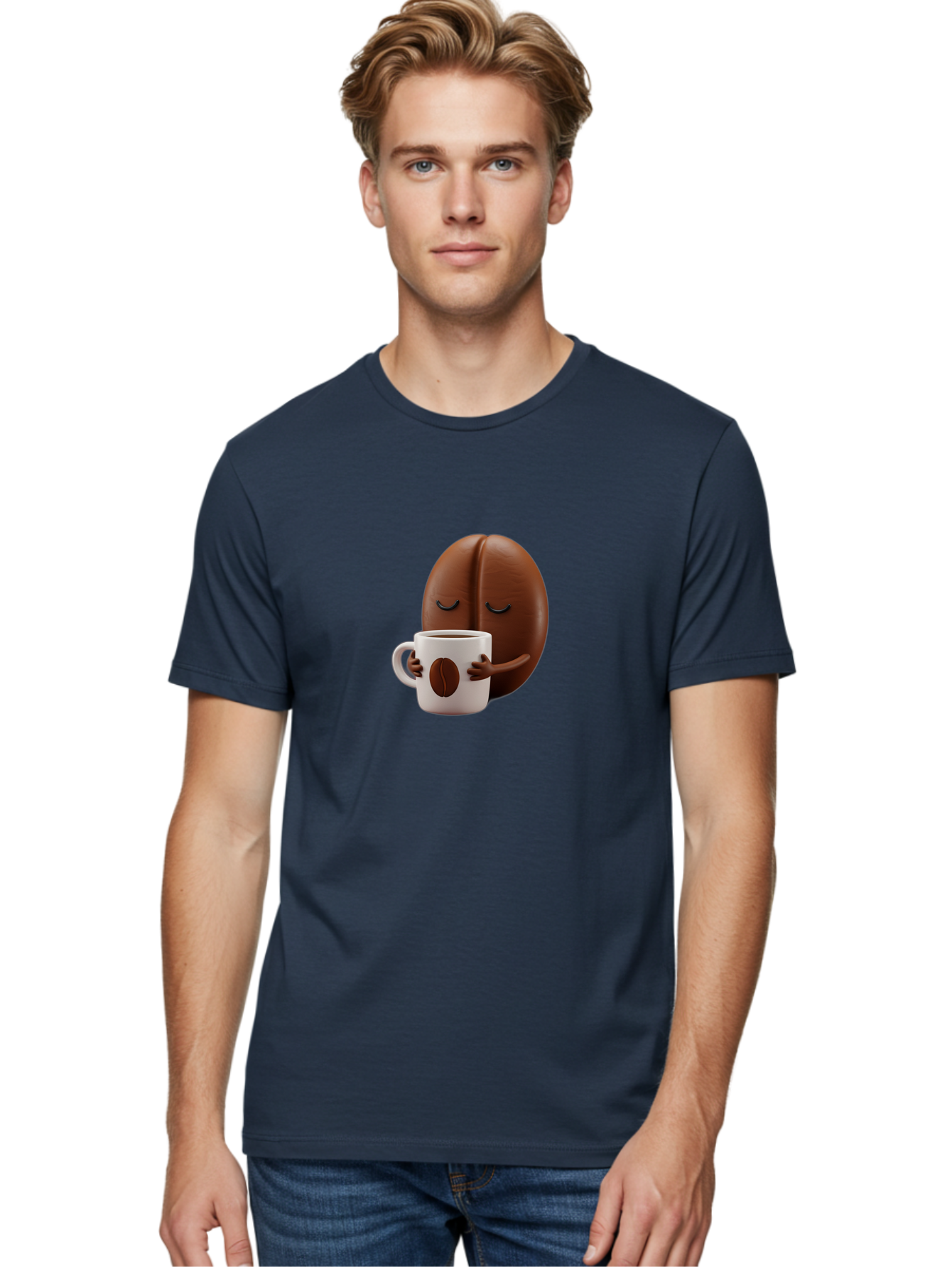 Coffee-Bean-Character-2 Men'S Graphic Tee, 100% Cotton, Comfortable Casual Summer Wear, Machine Washable, Cartoon Coffee Bean, Coffee Mug, Relaxed Atmosphere, Happy Character, Coffee Break, Morning Coffee, Caffeine Boost, Coffee Lover, Bab774 25