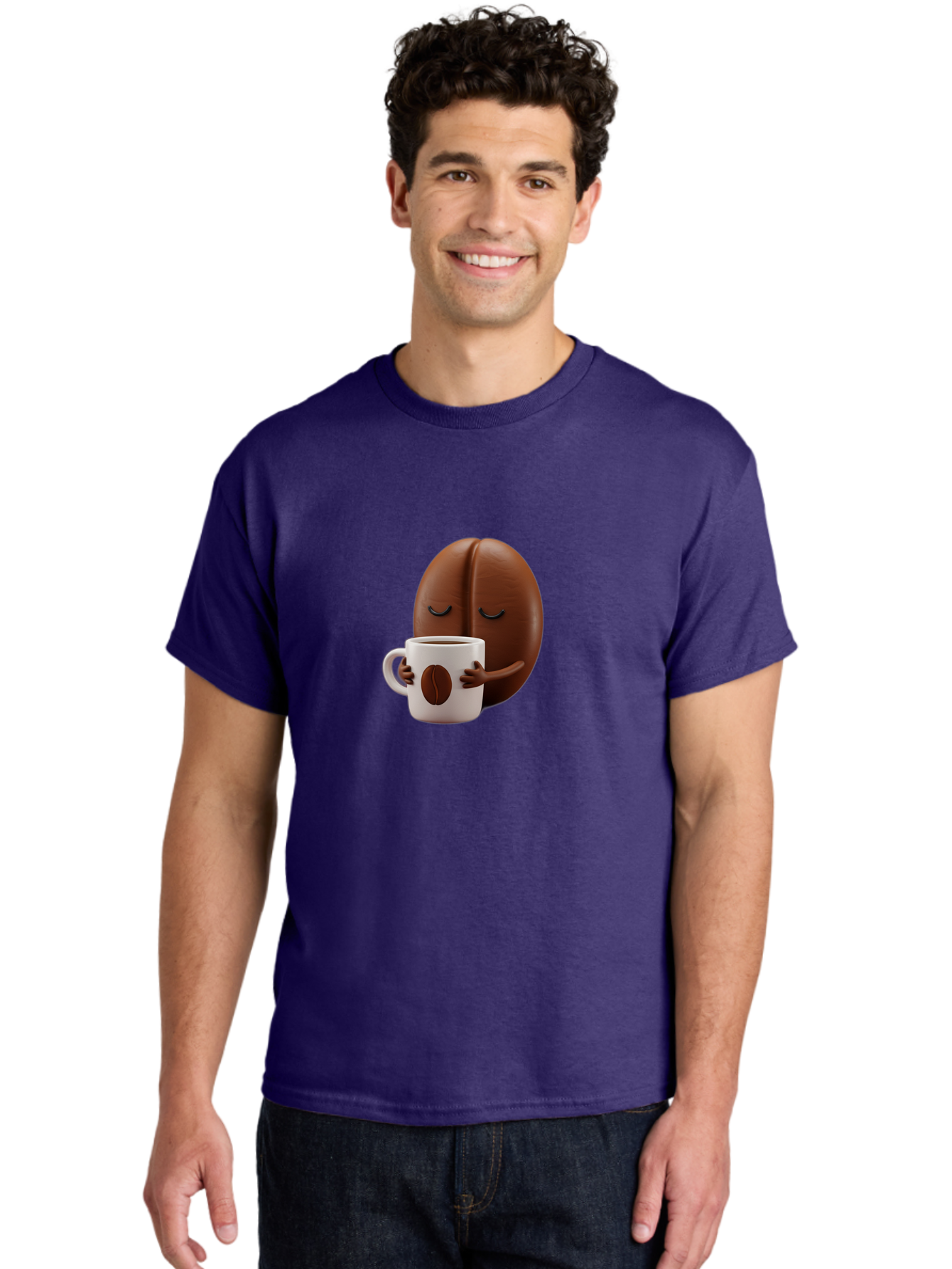 Coffee-Bean-Character-2 Men'S Graphic Tee, 100% Cotton, Comfortable Casual Summer Wear, Machine Washable, Cartoon Coffee Bean, Coffee Mug, Relaxed Atmosphere, Happy Character, Coffee Break, Morning Coffee, Caffeine Boost, Coffee Lover, Bab774 22