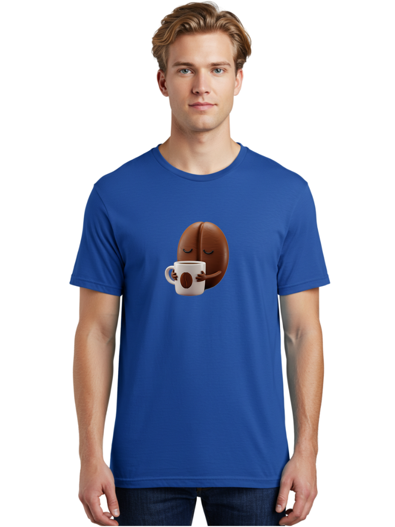 Coffee-Bean-Character-2 Men'S Graphic Tee, 100% Cotton, Comfortable Casual Summer Wear, Machine Washable, Cartoon Coffee Bean, Coffee Mug, Relaxed Atmosphere, Happy Character, Coffee Break, Morning Coffee, Caffeine Boost, Coffee Lover, Bab774 24