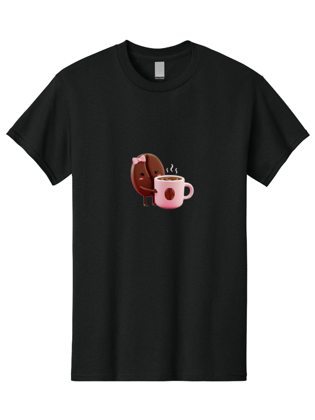 Coffee-Bean-Character-3 Men'S Graphic Tee, 100% Cotton, Comfortable Casual Summer Wear, Machine Washable, Cartoon Coffee Bean, Pink Bow, Coffee Mug, Hot Coffee, Adorable Character, Steaming Coffee, Coffee Lover, Cute Illustration, Bab775 7