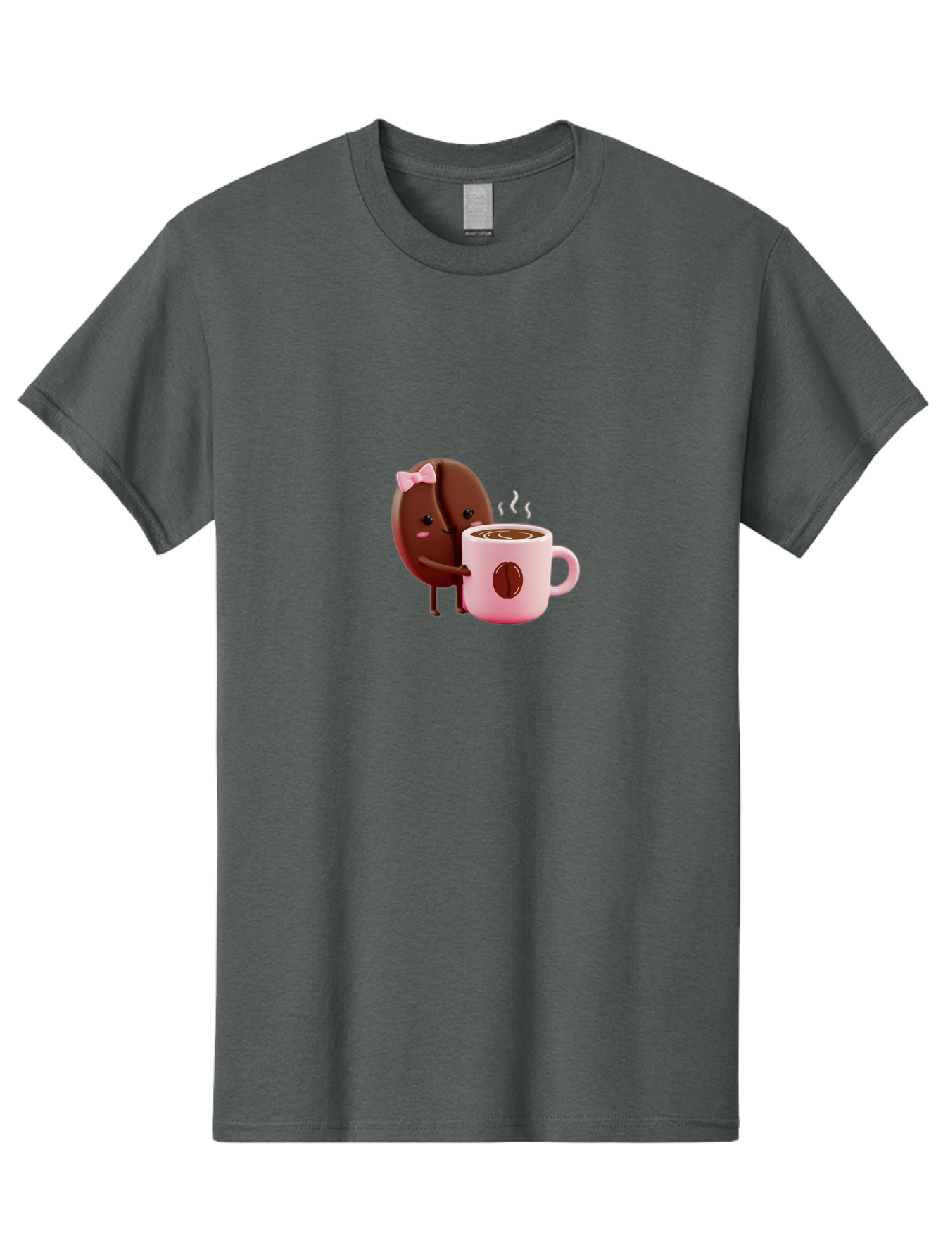 Coffee-Bean-Character-3 Men'S Graphic Tee, 100% Cotton, Comfortable Casual Summer Wear, Machine Washable, Cartoon Coffee Bean, Pink Bow, Coffee Mug, Hot Coffee, Adorable Character, Steaming Coffee, Coffee Lover, Cute Illustration, Bab775 11
