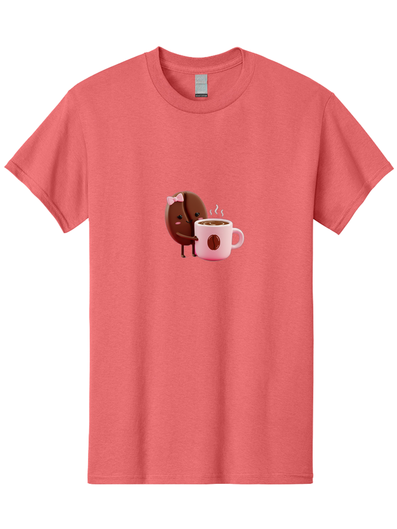 Coffee-Bean-Character-3 Men'S Graphic Tee, 100% Cotton, Comfortable Casual Summer Wear, Machine Washable, Cartoon Coffee Bean, Pink Bow, Coffee Mug, Hot Coffee, Adorable Character, Steaming Coffee, Coffee Lover, Cute Illustration, Bab775 15