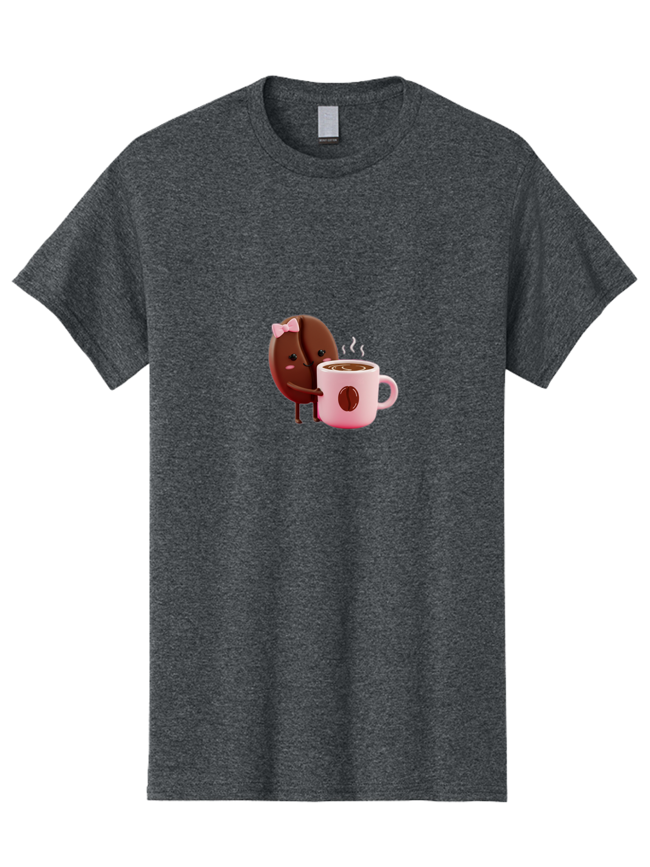 Coffee-Bean-Character-3 Men'S Graphic Tee, 100% Cotton, Comfortable Casual Summer Wear, Machine Washable, Cartoon Coffee Bean, Pink Bow, Coffee Mug, Hot Coffee, Adorable Character, Steaming Coffee, Coffee Lover, Cute Illustration, Bab775 1