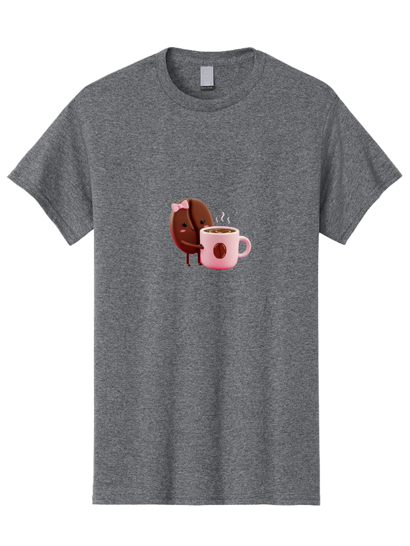 Coffee-Bean-Character-3 Men'S Graphic Tee, 100% Cotton, Comfortable Casual Summer Wear, Machine Washable, Cartoon Coffee Bean, Pink Bow, Coffee Mug, Hot Coffee, Adorable Character, Steaming Coffee, Coffee Lover, Cute Illustration, Bab775 13