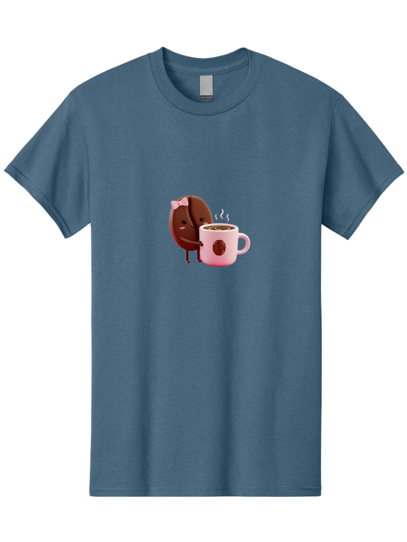 Coffee-Bean-Character-3 Men'S Graphic Tee, 100% Cotton, Comfortable Casual Summer Wear, Machine Washable, Cartoon Coffee Bean, Pink Bow, Coffee Mug, Hot Coffee, Adorable Character, Steaming Coffee, Coffee Lover, Cute Illustration, Bab775 12