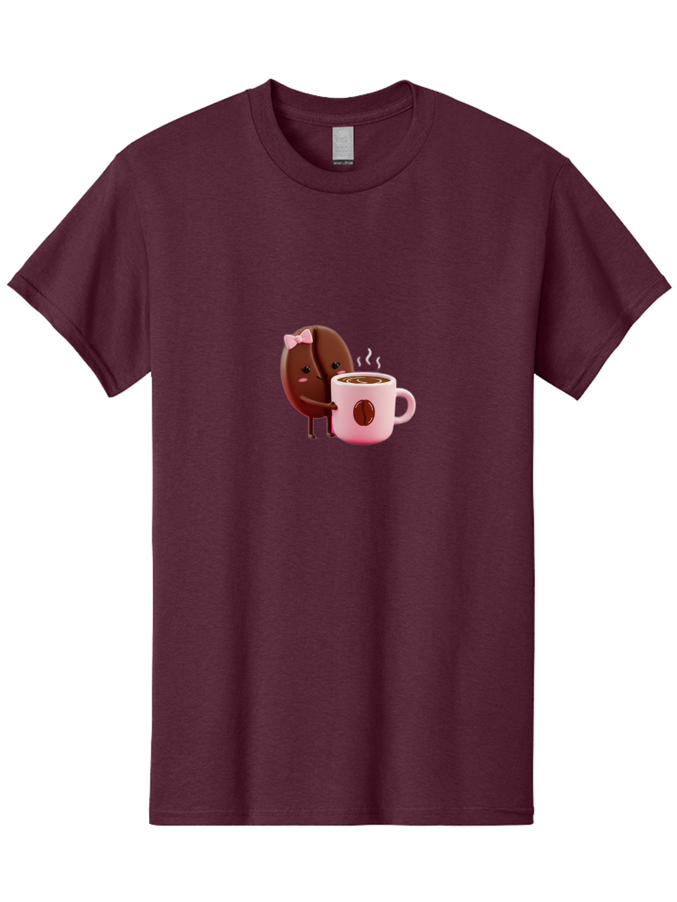 Coffee-Bean-Character-3 Men'S Graphic Tee, 100% Cotton, Comfortable Casual Summer Wear, Machine Washable, Cartoon Coffee Bean, Pink Bow, Coffee Mug, Hot Coffee, Adorable Character, Steaming Coffee, Coffee Lover, Cute Illustration, Bab775 3