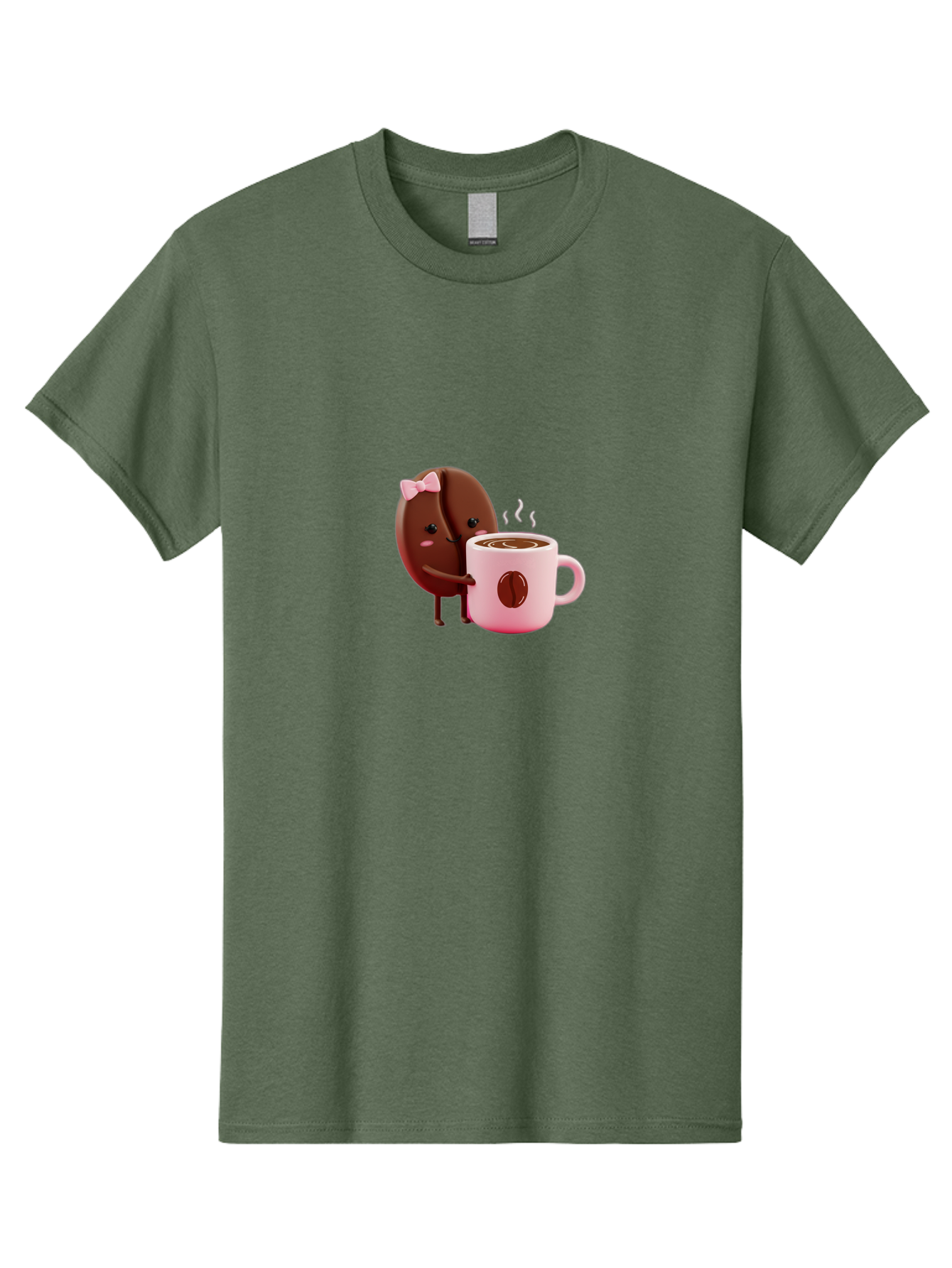 Coffee-Bean-Character-3 Men'S Graphic Tee, 100% Cotton, Comfortable Casual Summer Wear, Machine Washable, Cartoon Coffee Bean, Pink Bow, Coffee Mug, Hot Coffee, Adorable Character, Steaming Coffee, Coffee Lover, Cute Illustration, Bab775 14