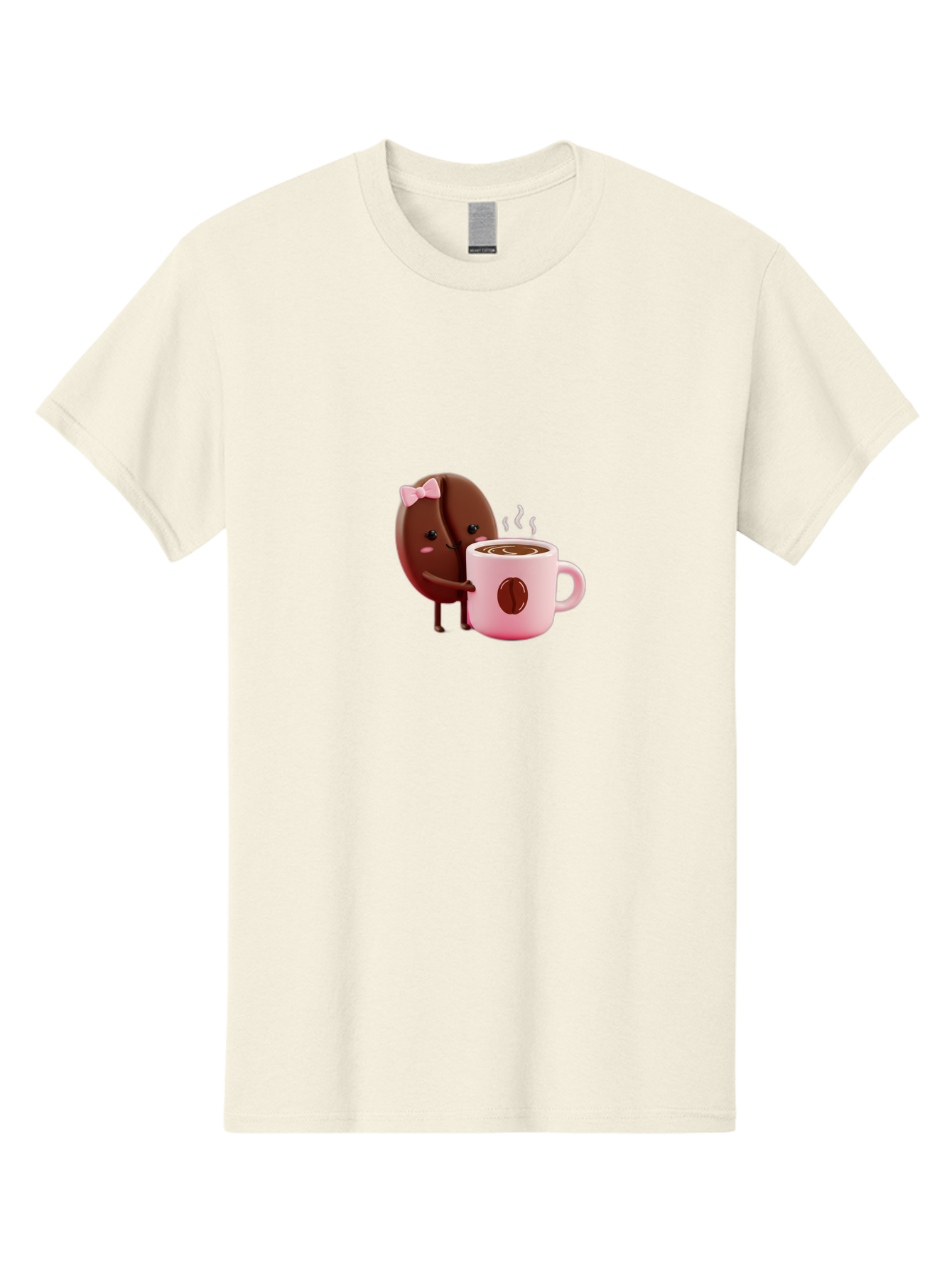 Coffee-Bean-Character-3 Men'S Graphic Tee, 100% Cotton, Comfortable Casual Summer Wear, Machine Washable, Cartoon Coffee Bean, Pink Bow, Coffee Mug, Hot Coffee, Adorable Character, Steaming Coffee, Coffee Lover, Cute Illustration, Bab775 5