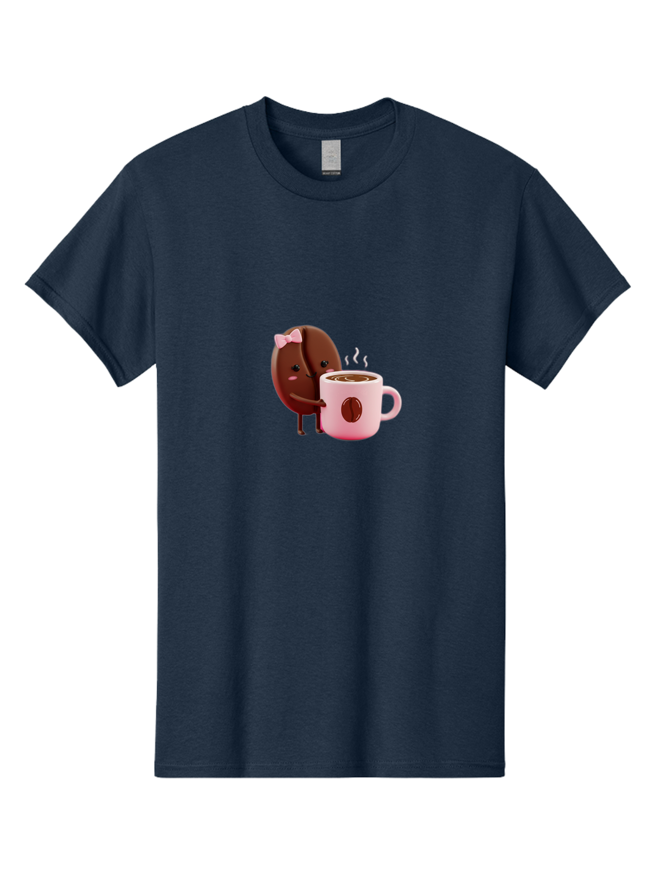 Coffee-Bean-Character-3 Men'S Graphic Tee, 100% Cotton, Comfortable Casual Summer Wear, Machine Washable, Cartoon Coffee Bean, Pink Bow, Coffee Mug, Hot Coffee, Adorable Character, Steaming Coffee, Coffee Lover, Cute Illustration, Bab775 2