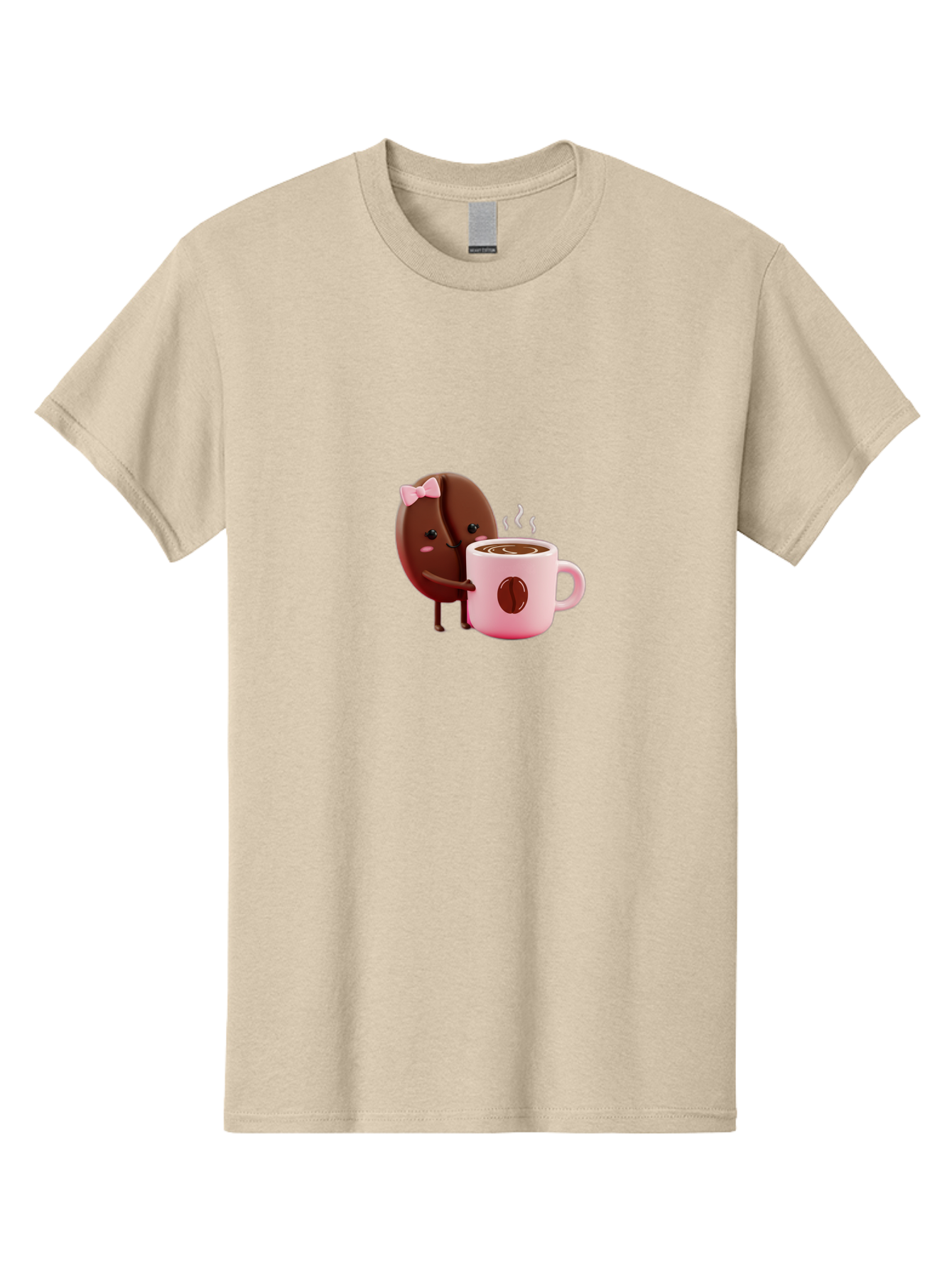 Coffee-Bean-Character-3 Men'S Graphic Tee, 100% Cotton, Comfortable Casual Summer Wear, Machine Washable, Cartoon Coffee Bean, Pink Bow, Coffee Mug, Hot Coffee, Adorable Character, Steaming Coffee, Coffee Lover, Cute Illustration, Bab775 6