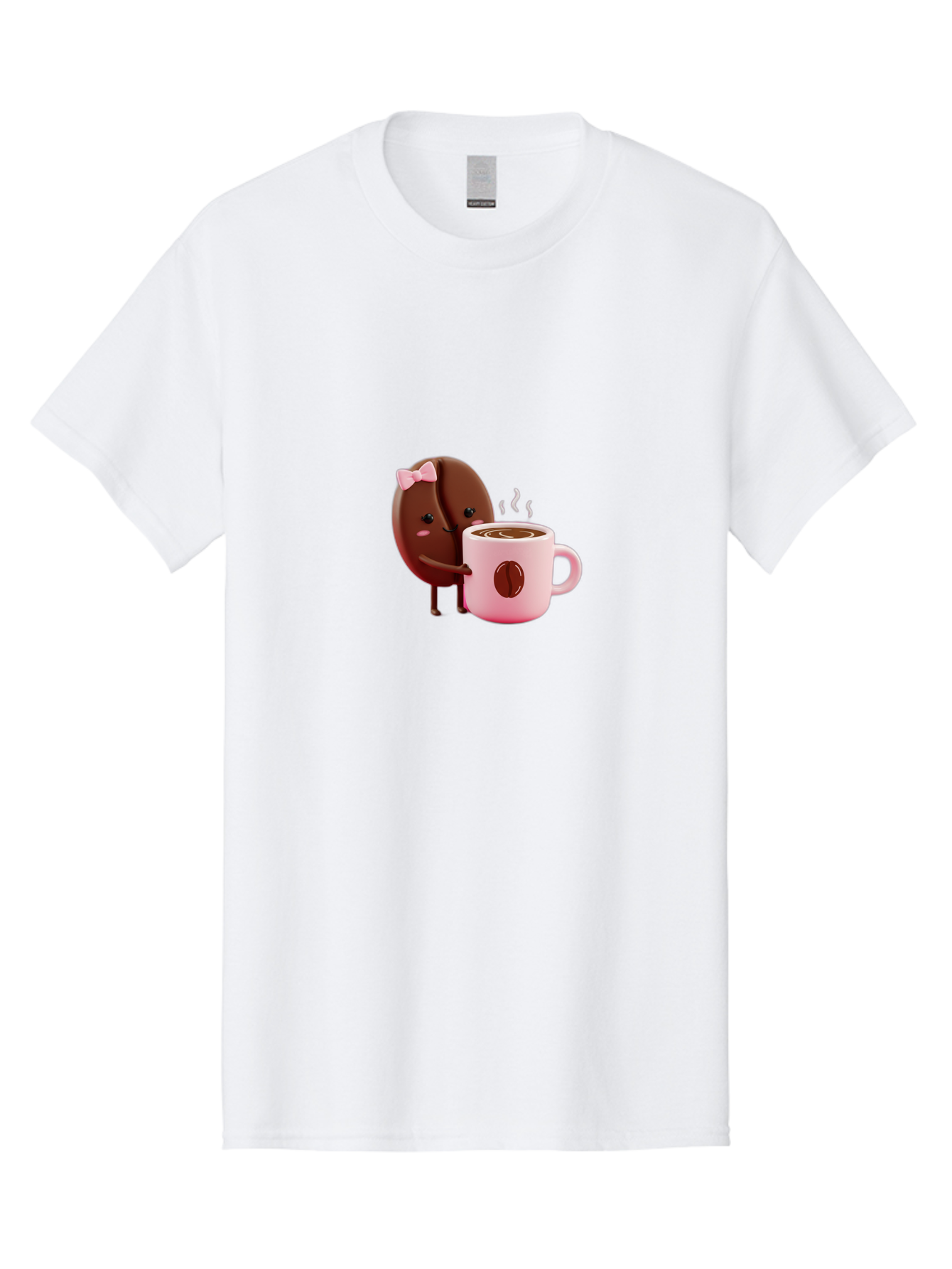 Coffee-Bean-Character-3 Men'S Graphic Tee, 100% Cotton, Comfortable Casual Summer Wear, Machine Washable, Cartoon Coffee Bean, Pink Bow, Coffee Mug, Hot Coffee, Adorable Character, Steaming Coffee, Coffee Lover, Cute Illustration, Bab775 10