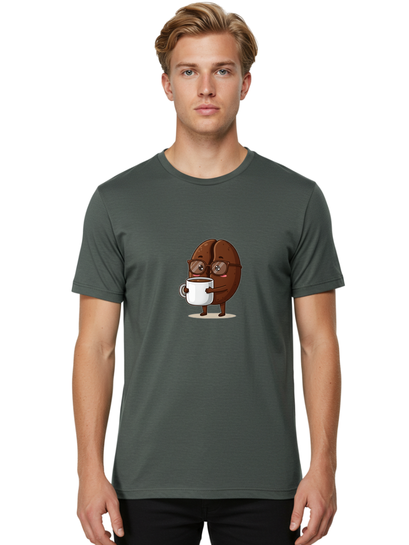 Coffee-Bean-Character-4 Men'S Graphic Tee, 100% Cotton, Comfortable Casual Summer Wear, Machine Washable, Coffee Bean Character, Coffee Lover, Brown Coffee Bean, Holding Coffee Mug, Coffee Break, Cartoon Style, Coffee Culture, Funny Character, Bab776 19