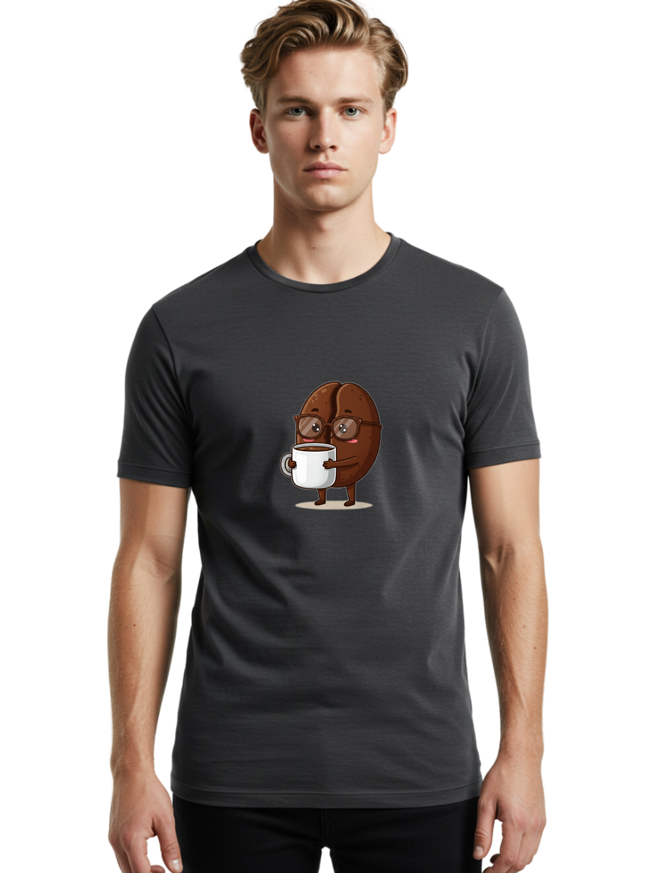 Coffee-Bean-Character-4 Men'S Graphic Tee, 100% Cotton, Comfortable Casual Summer Wear, Machine Washable, Coffee Bean Character, Coffee Lover, Brown Coffee Bean, Holding Coffee Mug, Coffee Break, Cartoon Style, Coffee Culture, Funny Character, Bab776 17
