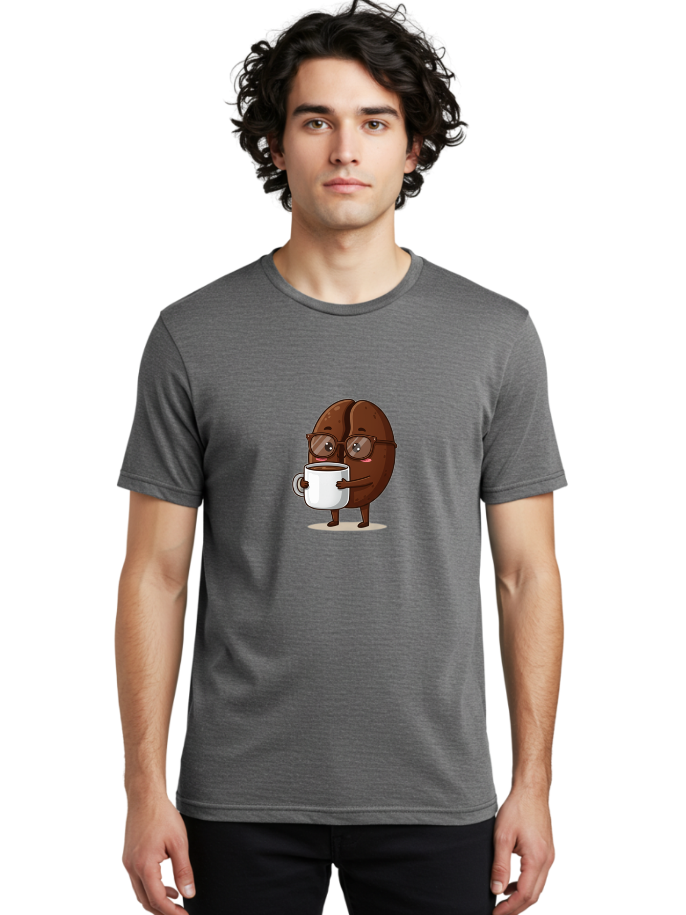 Coffee-Bean-Character-4 Men'S Graphic Tee, 100% Cotton, Comfortable Casual Summer Wear, Machine Washable, Coffee Bean Character, Coffee Lover, Brown Coffee Bean, Holding Coffee Mug, Coffee Break, Cartoon Style, Coffee Culture, Funny Character, Bab776 27