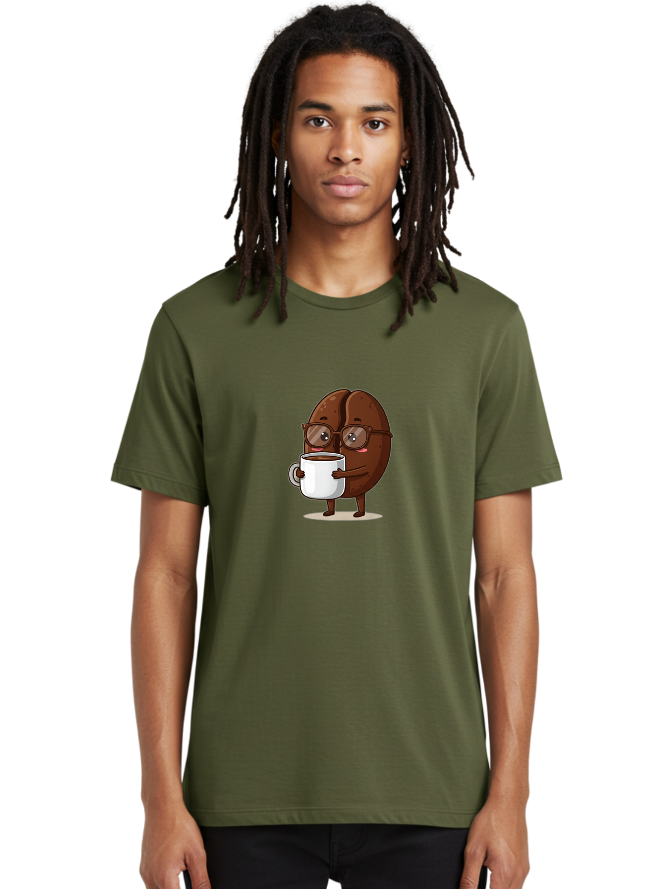 Coffee-Bean-Character-4 Men'S Graphic Tee, 100% Cotton, Comfortable Casual Summer Wear, Machine Washable, Coffee Bean Character, Coffee Lover, Brown Coffee Bean, Holding Coffee Mug, Coffee Break, Cartoon Style, Coffee Culture, Funny Character, Bab776 18