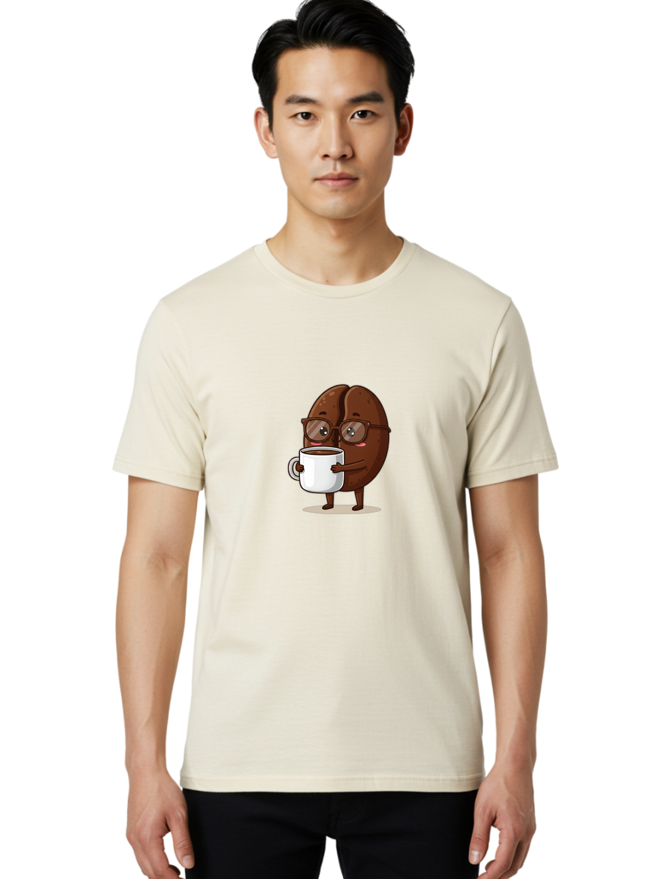 Coffee-Bean-Character-4 Men'S Graphic Tee, 100% Cotton, Comfortable Casual Summer Wear, Machine Washable, Coffee Bean Character, Coffee Lover, Brown Coffee Bean, Holding Coffee Mug, Coffee Break, Cartoon Style, Coffee Culture, Funny Character, Bab776 16