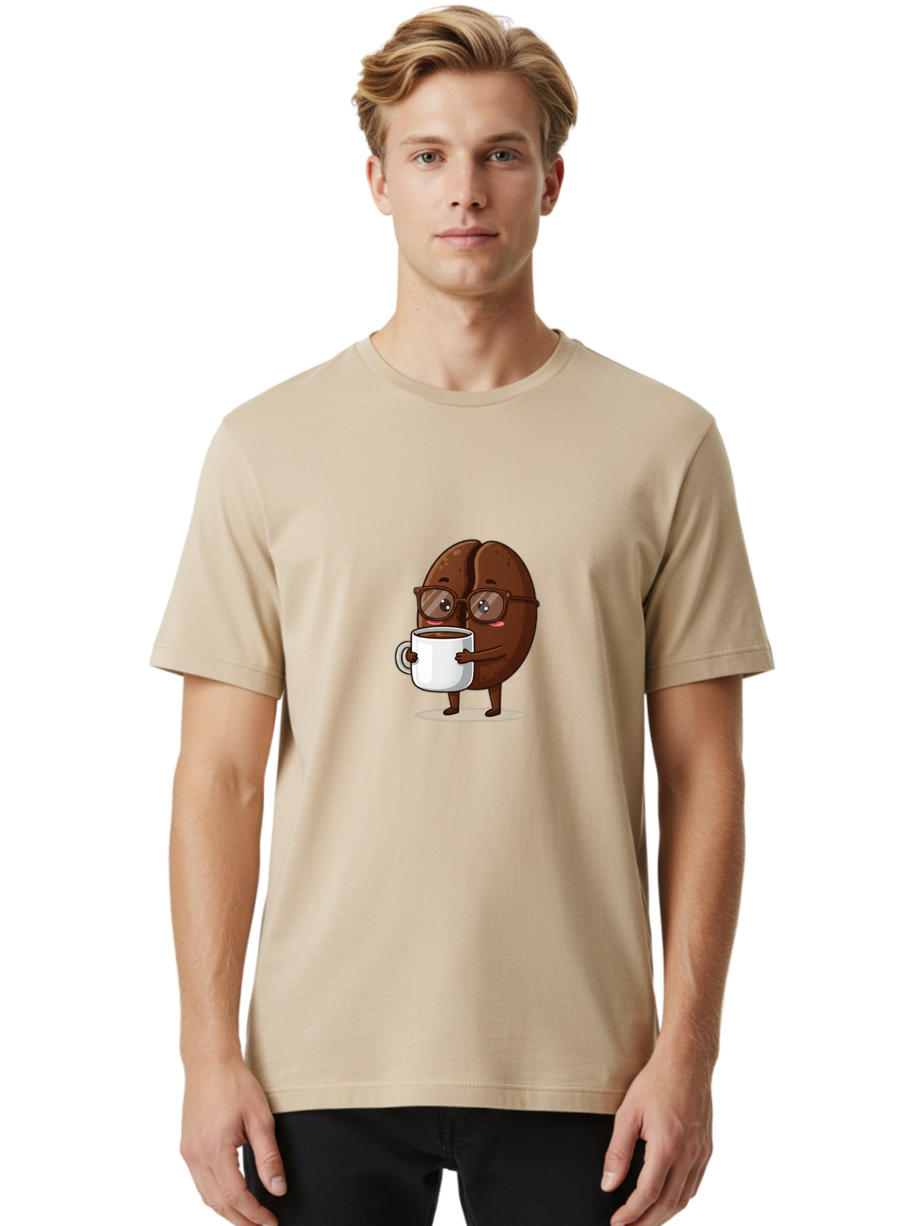 Coffee-Bean-Character-4 Men'S Graphic Tee, 100% Cotton, Comfortable Casual Summer Wear, Machine Washable, Coffee Bean Character, Coffee Lover, Brown Coffee Bean, Holding Coffee Mug, Coffee Break, Cartoon Style, Coffee Culture, Funny Character, Bab776 29