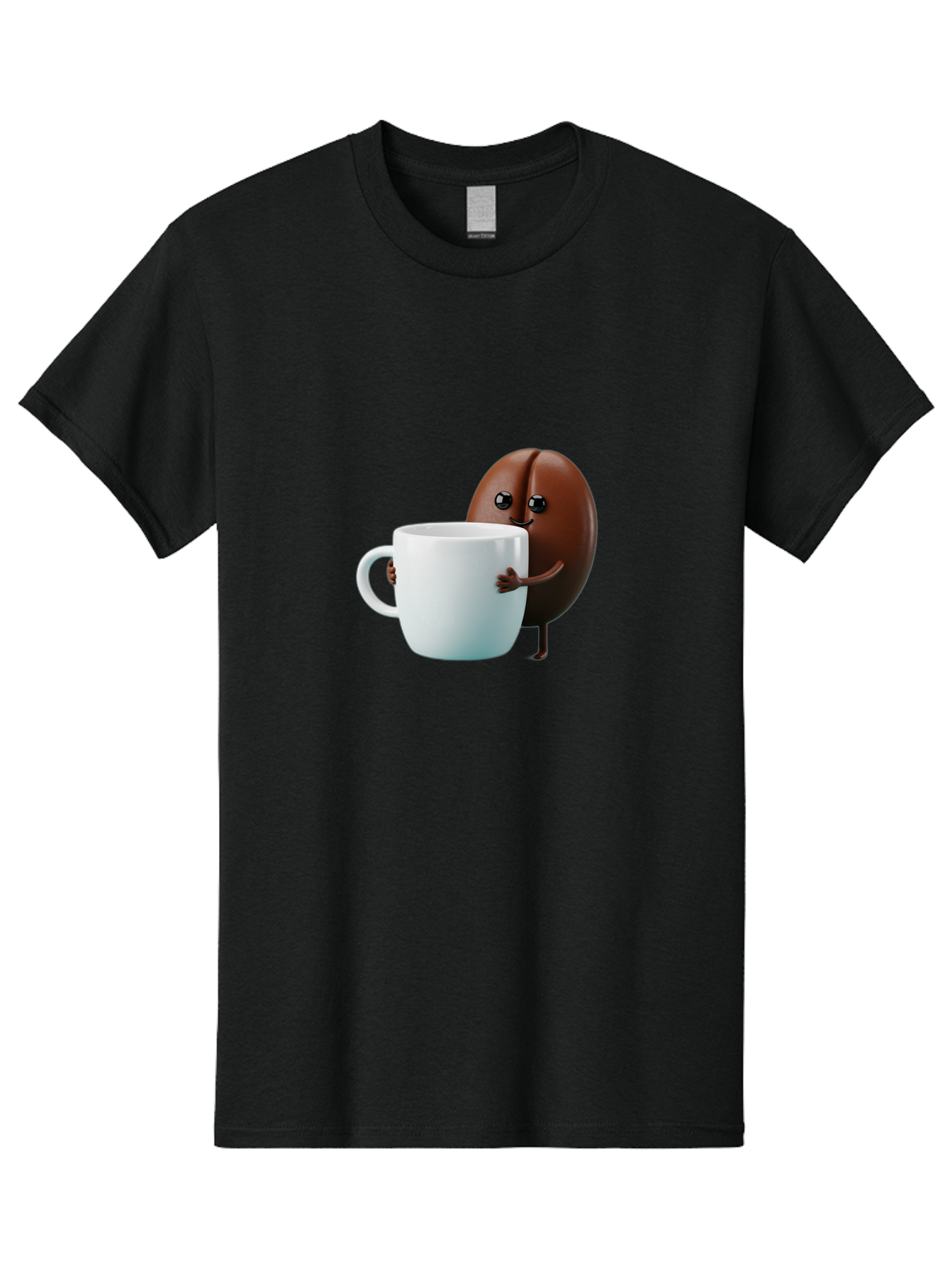 Coffee-Bean-Character Men'S Graphic Tee, 100% Cotton, Comfortable Casual Summer Wear, Machine Washable, Cartoon Coffee Bean, Holding Coffee Mug, Happy Face, Cute Character, Coffee Lover, Morning Pick-Me-Up, Coffee Culture, Fun Design, Bab777 7