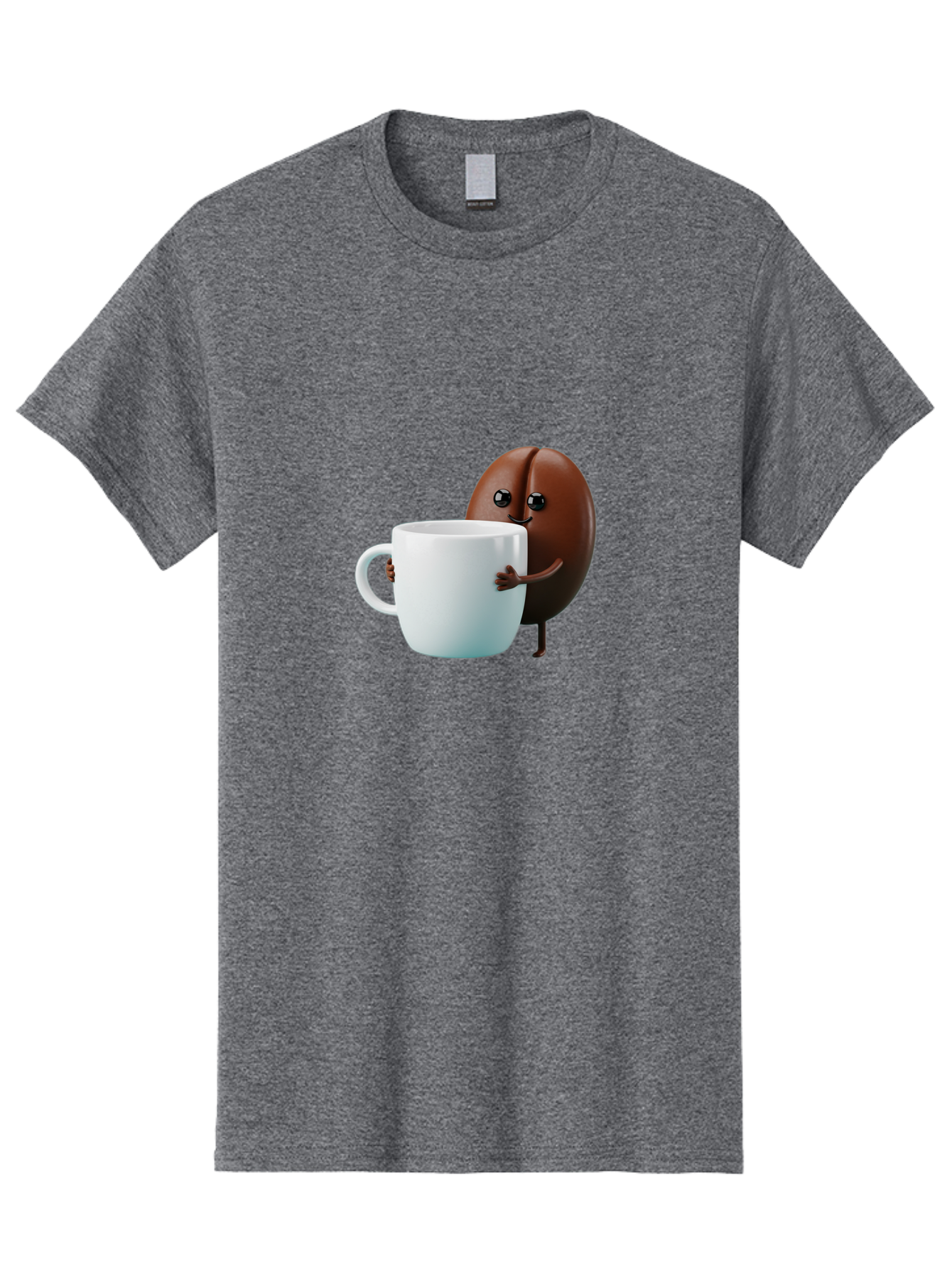 Coffee-Bean-Character Men'S Graphic Tee, 100% Cotton, Comfortable Casual Summer Wear, Machine Washable, Cartoon Coffee Bean, Holding Coffee Mug, Happy Face, Cute Character, Coffee Lover, Morning Pick-Me-Up, Coffee Culture, Fun Design, Bab777 3