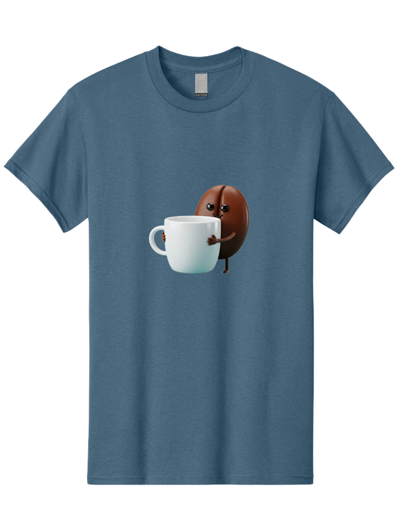 Coffee-Bean-Character Men'S Graphic Tee, 100% Cotton, Comfortable Casual Summer Wear, Machine Washable, Cartoon Coffee Bean, Holding Coffee Mug, Happy Face, Cute Character, Coffee Lover, Morning Pick-Me-Up, Coffee Culture, Fun Design, Bab777 13