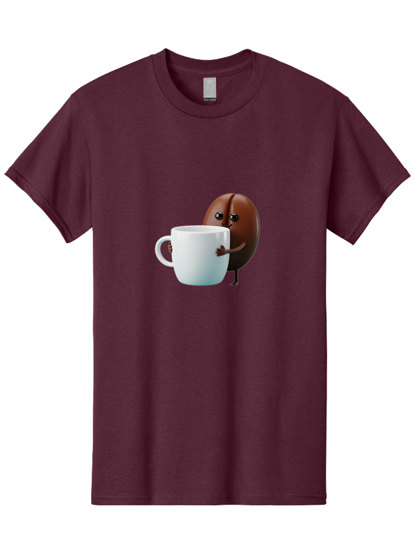 Coffee-Bean-Character Men'S Graphic Tee, 100% Cotton, Comfortable Casual Summer Wear, Machine Washable, Cartoon Coffee Bean, Holding Coffee Mug, Happy Face, Cute Character, Coffee Lover, Morning Pick-Me-Up, Coffee Culture, Fun Design, Bab777 4