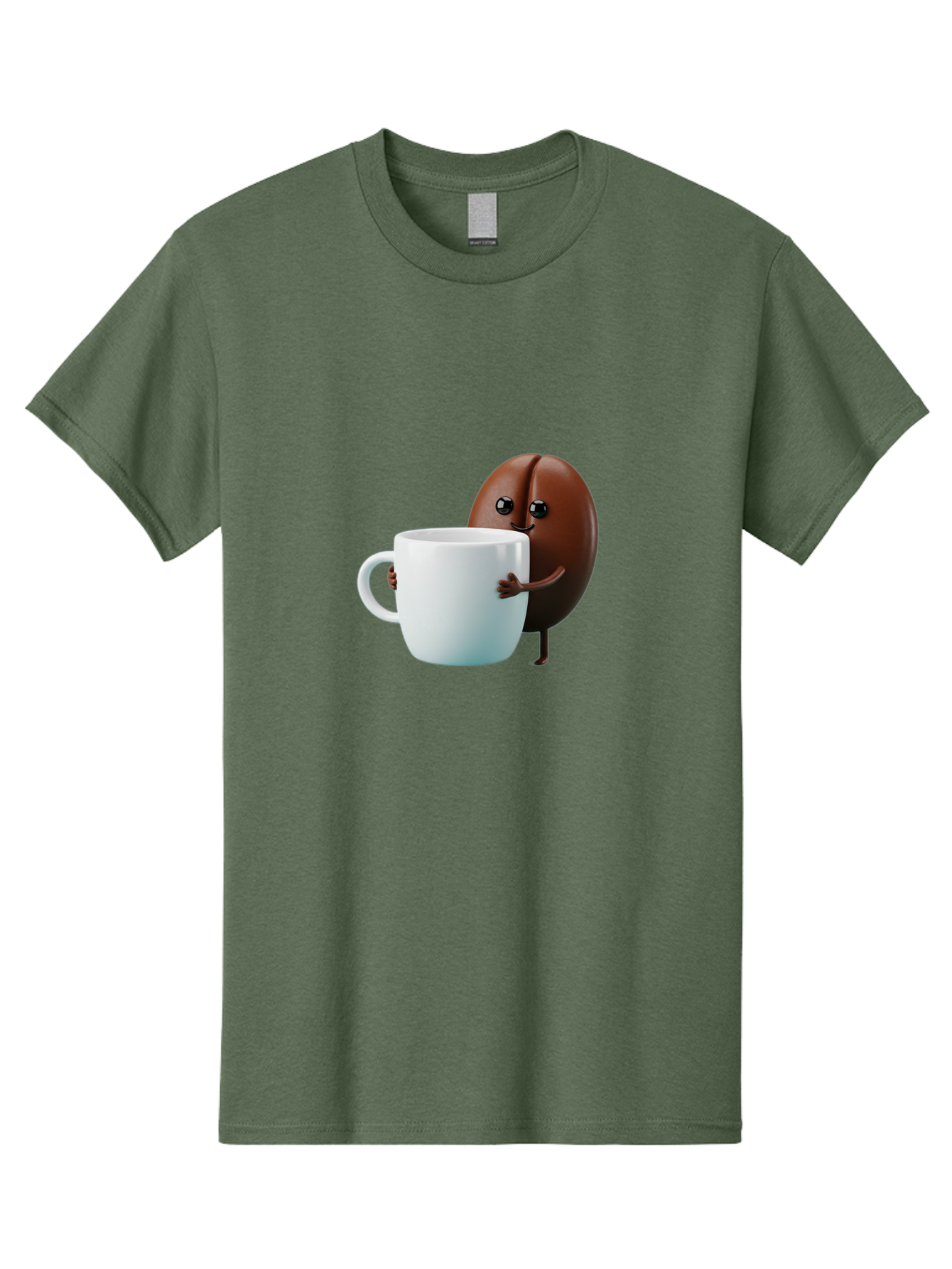 Coffee-Bean-Character Men'S Graphic Tee, 100% Cotton, Comfortable Casual Summer Wear, Machine Washable, Cartoon Coffee Bean, Holding Coffee Mug, Happy Face, Cute Character, Coffee Lover, Morning Pick-Me-Up, Coffee Culture, Fun Design, Bab777 9