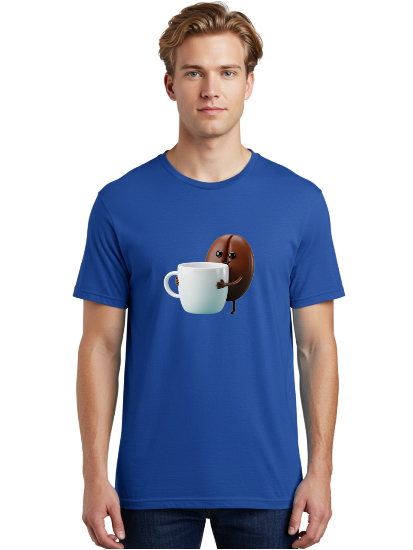 Coffee-Bean-Character Men'S Graphic Tee, 100% Cotton, Comfortable Casual Summer Wear, Machine Washable, Cartoon Coffee Bean, Holding Coffee Mug, Happy Face, Cute Character, Coffee Lover, Morning Pick-Me-Up, Coffee Culture, Fun Design, Bab777 29