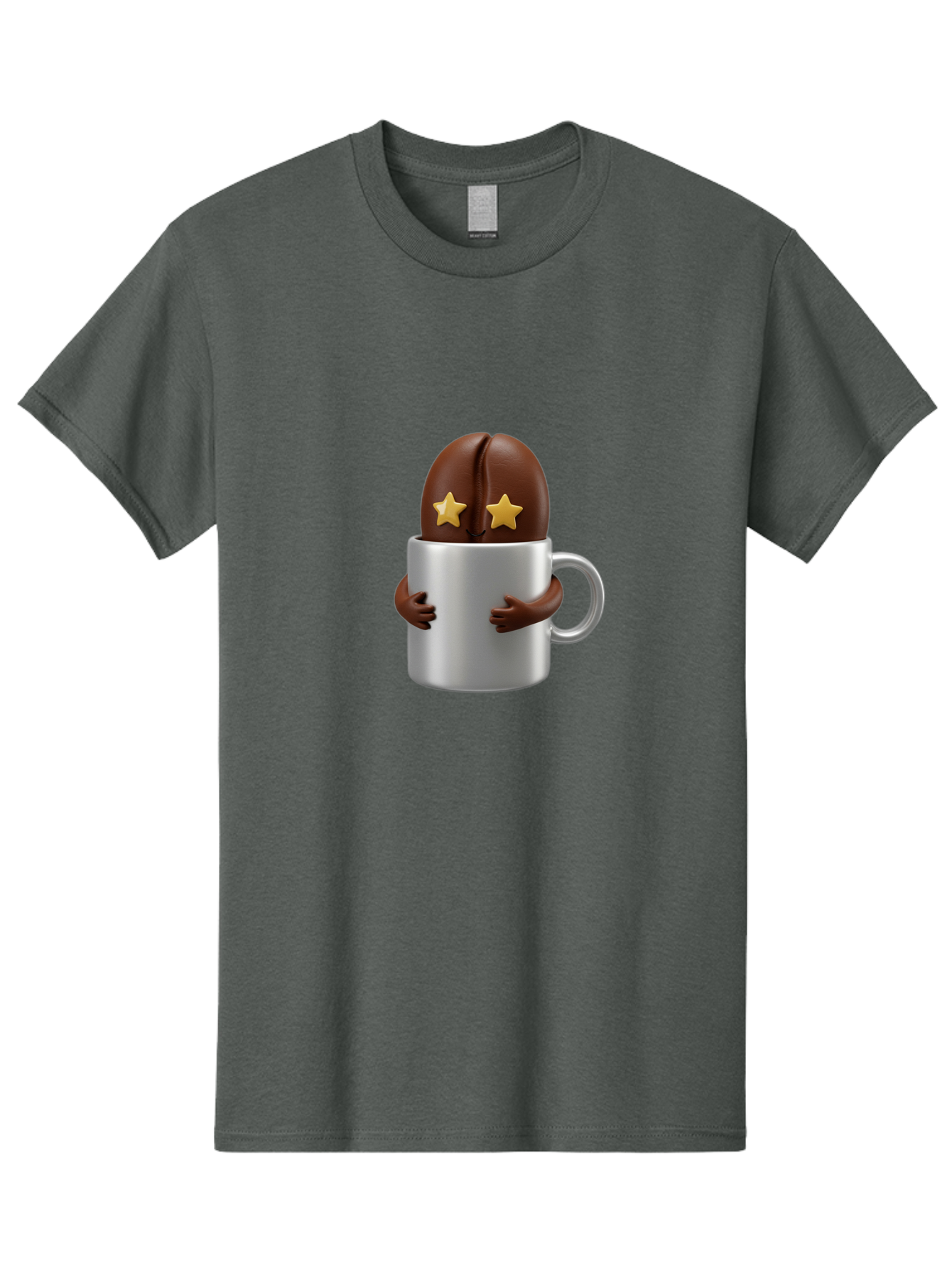 Coffee-Bean-In-A-Cup Men'S Graphic Tee, 100% Cotton, Comfortable Casual Summer Wear, Machine Washable, Coffee Bean Character, Coffee Cup, Cute Illustration, Cartoon Coffee, Coffee Culture, Coffee Love, Morning Coffee, Coffee Beans, Coffee Art Bab778 2