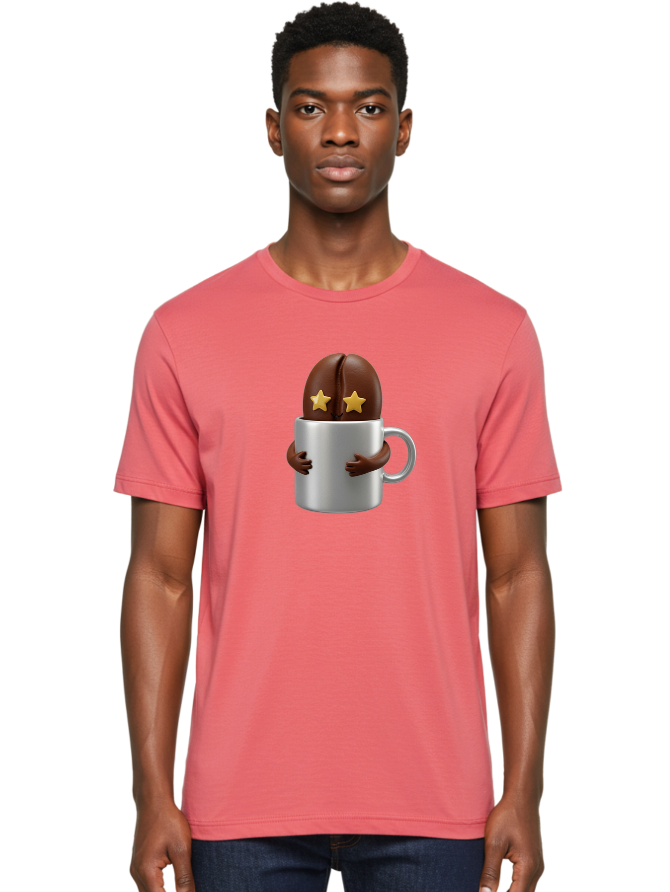 Coffee-Bean-In-A-Cup Men'S Graphic Tee, 100% Cotton, Comfortable Casual Summer Wear, Machine Washable, Coffee Bean Character, Coffee Cup, Cute Illustration, Cartoon Coffee, Coffee Culture, Coffee Love, Morning Coffee, Coffee Beans, Coffee Art Bab778 27