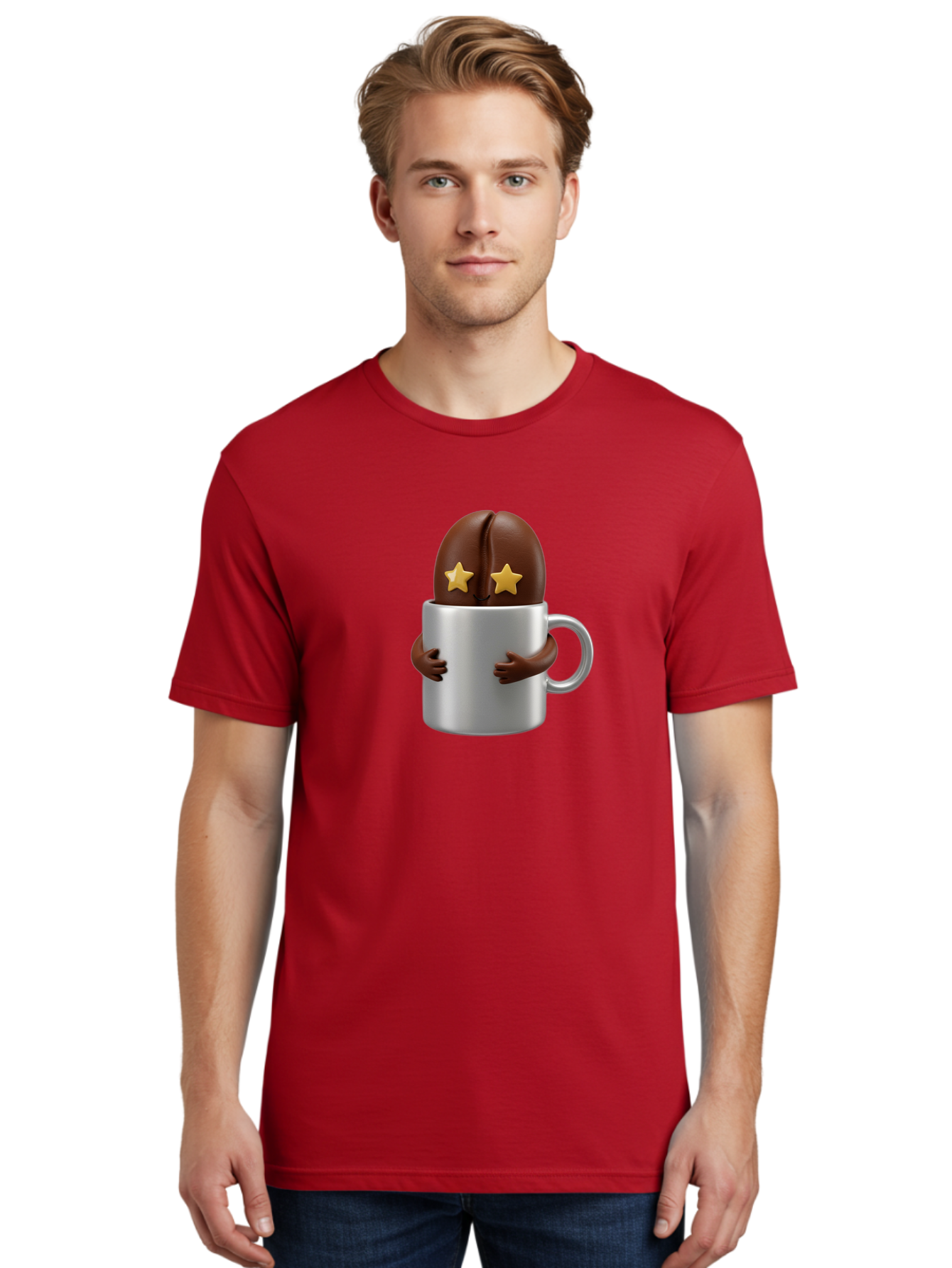 Coffee-Bean-In-A-Cup Men'S Graphic Tee, 100% Cotton, Comfortable Casual Summer Wear, Machine Washable, Coffee Bean Character, Coffee Cup, Cute Illustration, Cartoon Coffee, Coffee Culture, Coffee Love, Morning Coffee, Coffee Beans, Coffee Art Bab778 28