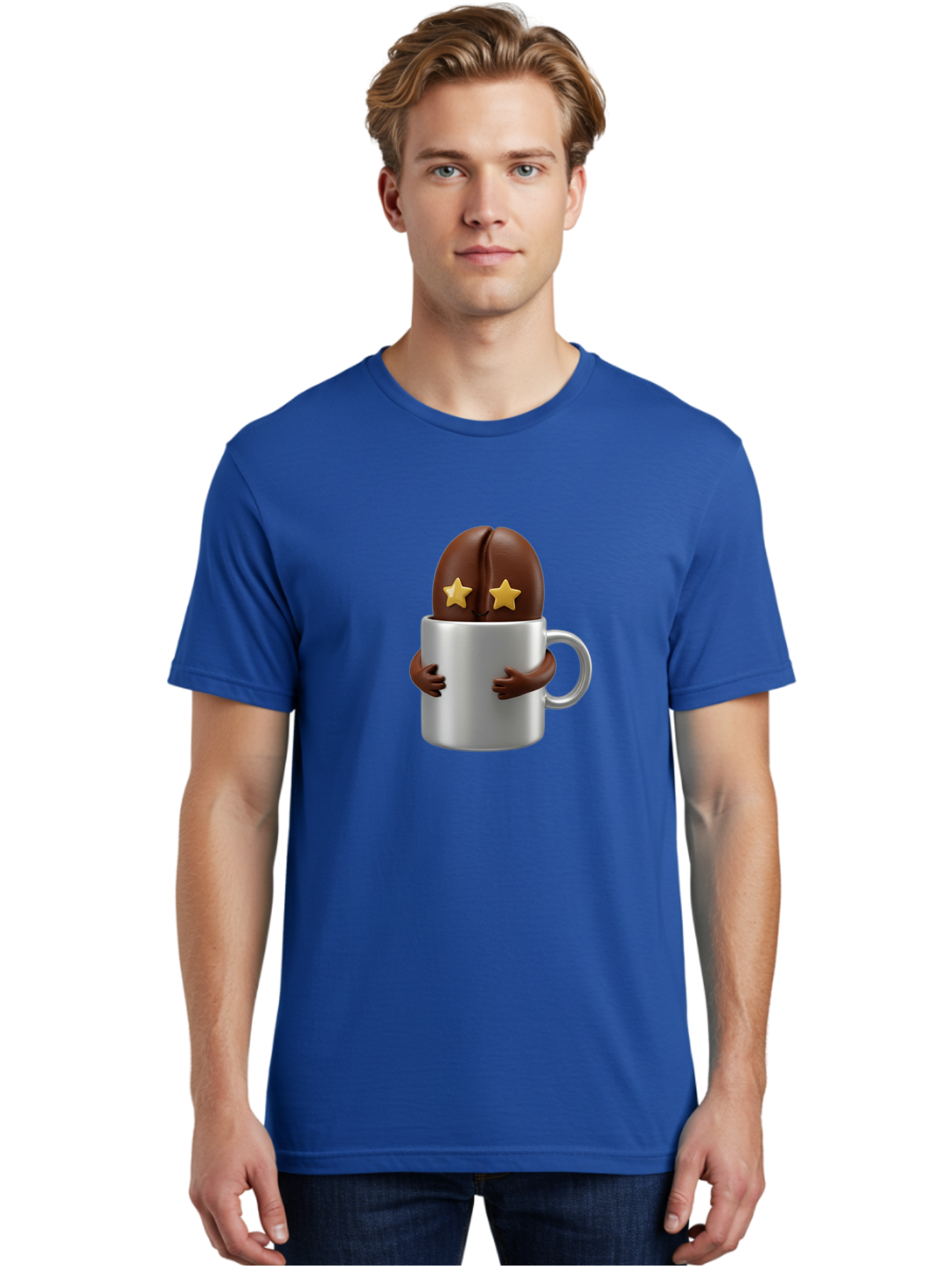 Coffee-Bean-In-A-Cup Men'S Graphic Tee, 100% Cotton, Comfortable Casual Summer Wear, Machine Washable, Coffee Bean Character, Coffee Cup, Cute Illustration, Cartoon Coffee, Coffee Culture, Coffee Love, Morning Coffee, Coffee Beans, Coffee Art Bab778 24