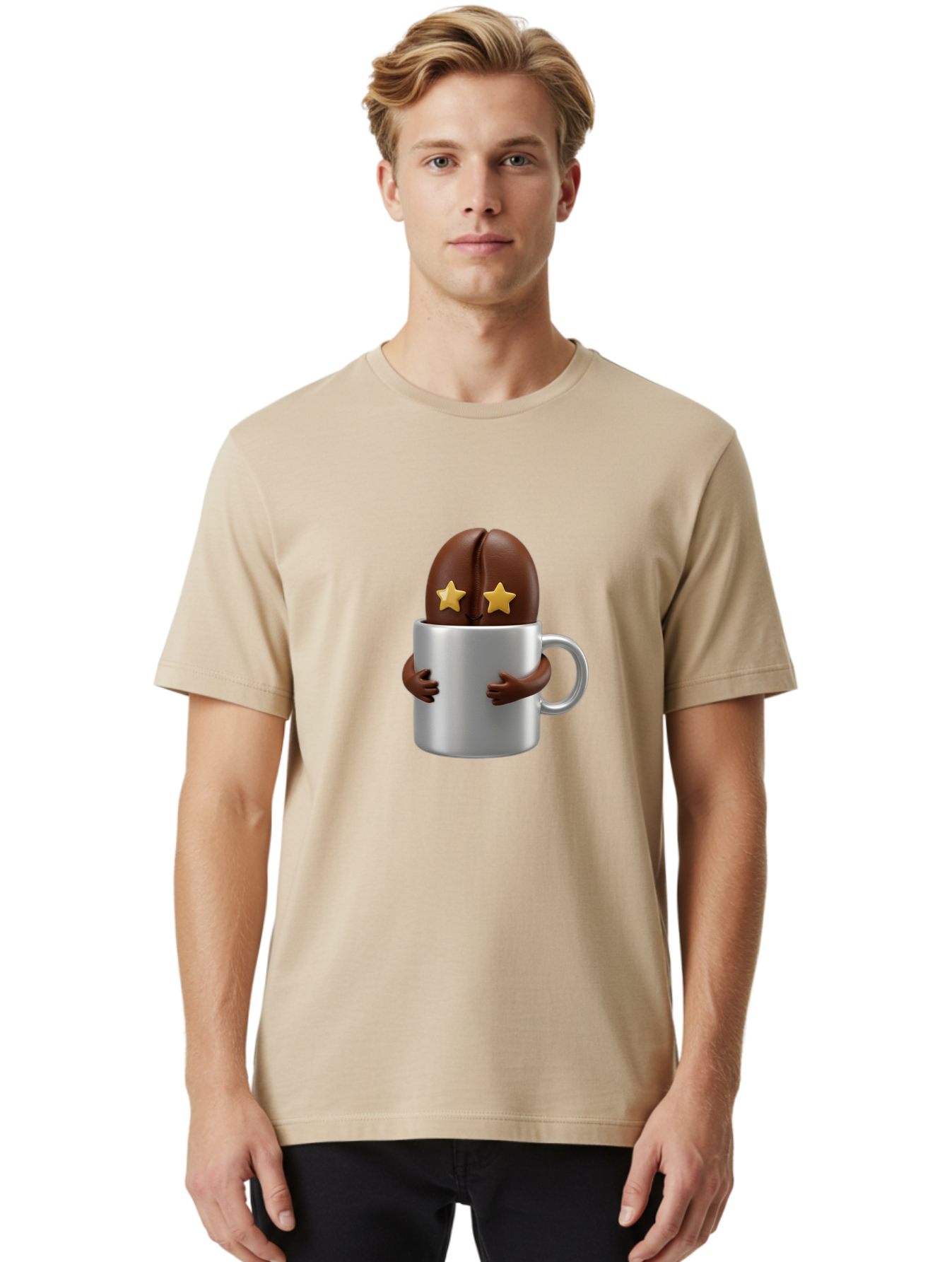 Coffee-Bean-In-A-Cup Men'S Graphic Tee, 100% Cotton, Comfortable Casual Summer Wear, Machine Washable, Coffee Bean Character, Coffee Cup, Cute Illustration, Cartoon Coffee, Coffee Culture, Coffee Love, Morning Coffee, Coffee Beans, Coffee Art Bab778 19