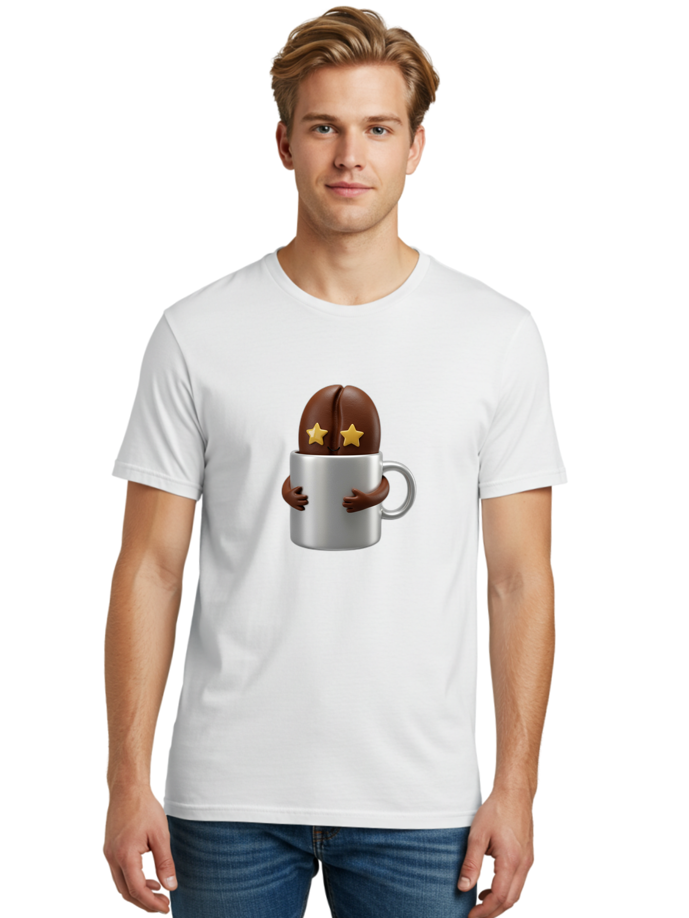 Coffee-Bean-In-A-Cup Men'S Graphic Tee, 100% Cotton, Comfortable Casual Summer Wear, Machine Washable, Coffee Bean Character, Coffee Cup, Cute Illustration, Cartoon Coffee, Coffee Culture, Coffee Love, Morning Coffee, Coffee Beans, Coffee Art Bab778 21