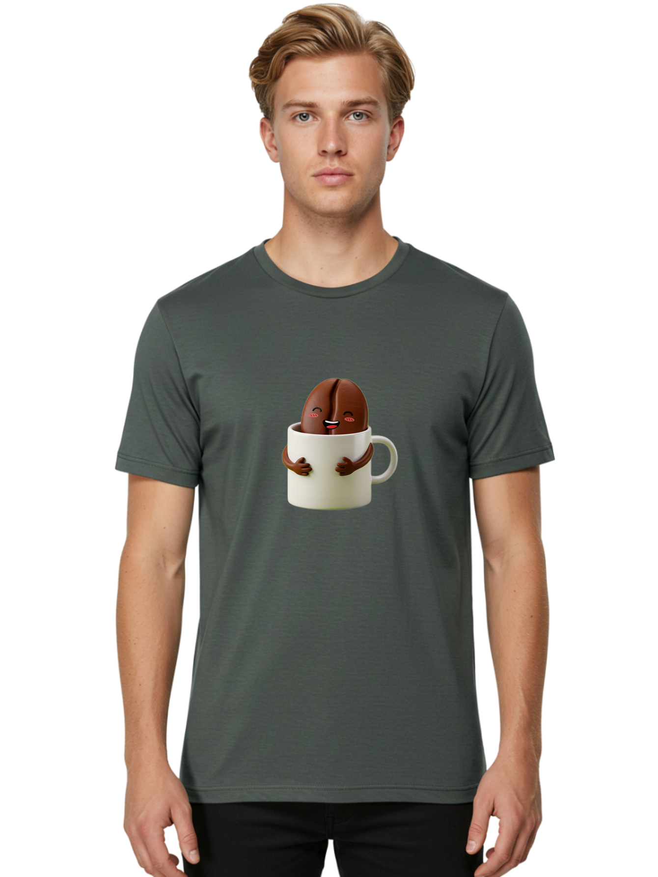 Coffee-Bean-In-Cup Men'S Graphic Tee, 100% Cotton, Comfortable Casual Summer Wear, Machine Washable, Chocolate-Covered Coffee Bean, Coffee Lover, Cute Cartoon Character, Funny Beverage, Happy Face, Quirky Design, Coffee Break, Bab779 16
