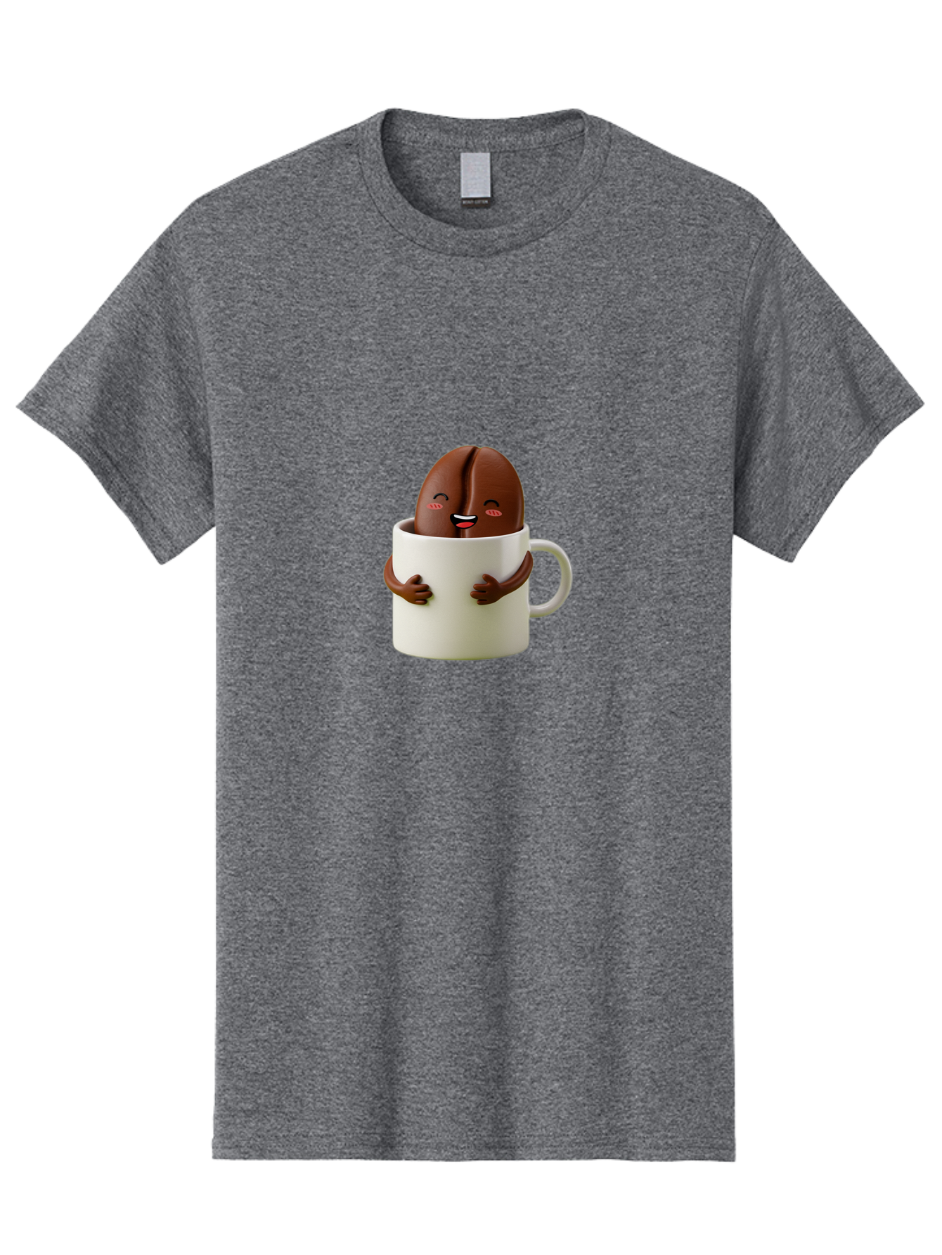 Coffee-Bean-In-Cup Men'S Graphic Tee, 100% Cotton, Comfortable Casual Summer Wear, Machine Washable, Chocolate-Covered Coffee Bean, Coffee Lover, Cute Cartoon Character, Funny Beverage, Happy Face, Quirky Design, Coffee Break, Bab779 3