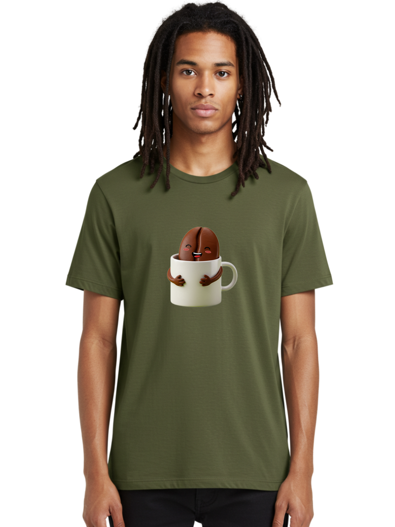 Coffee-Bean-In-Cup Men'S Graphic Tee, 100% Cotton, Comfortable Casual Summer Wear, Machine Washable, Chocolate-Covered Coffee Bean, Coffee Lover, Cute Cartoon Character, Funny Beverage, Happy Face, Quirky Design, Coffee Break, Bab779 25