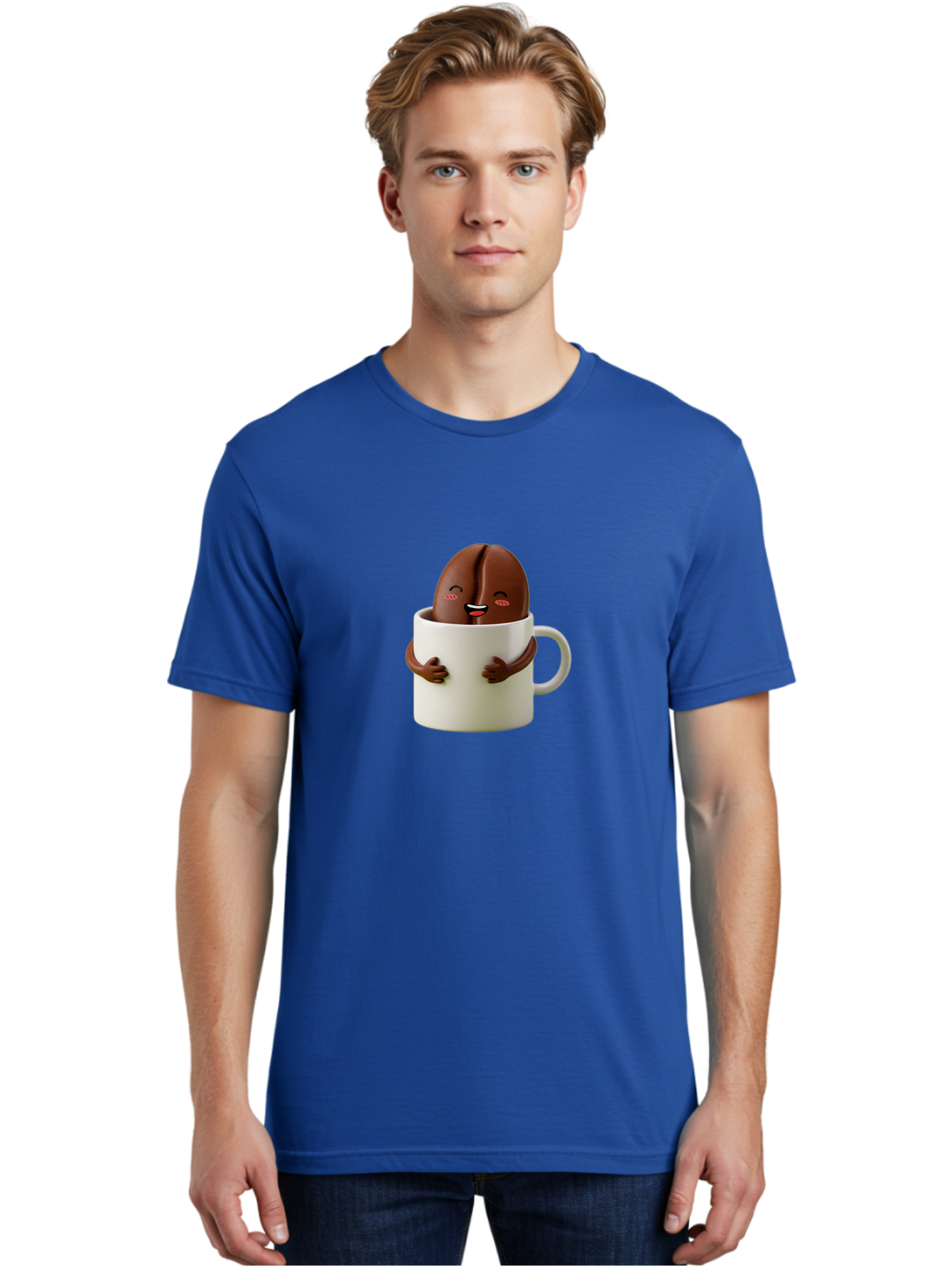 Coffee-Bean-In-Cup Men'S Graphic Tee, 100% Cotton, Comfortable Casual Summer Wear, Machine Washable, Chocolate-Covered Coffee Bean, Coffee Lover, Cute Cartoon Character, Funny Beverage, Happy Face, Quirky Design, Coffee Break, Bab779 26