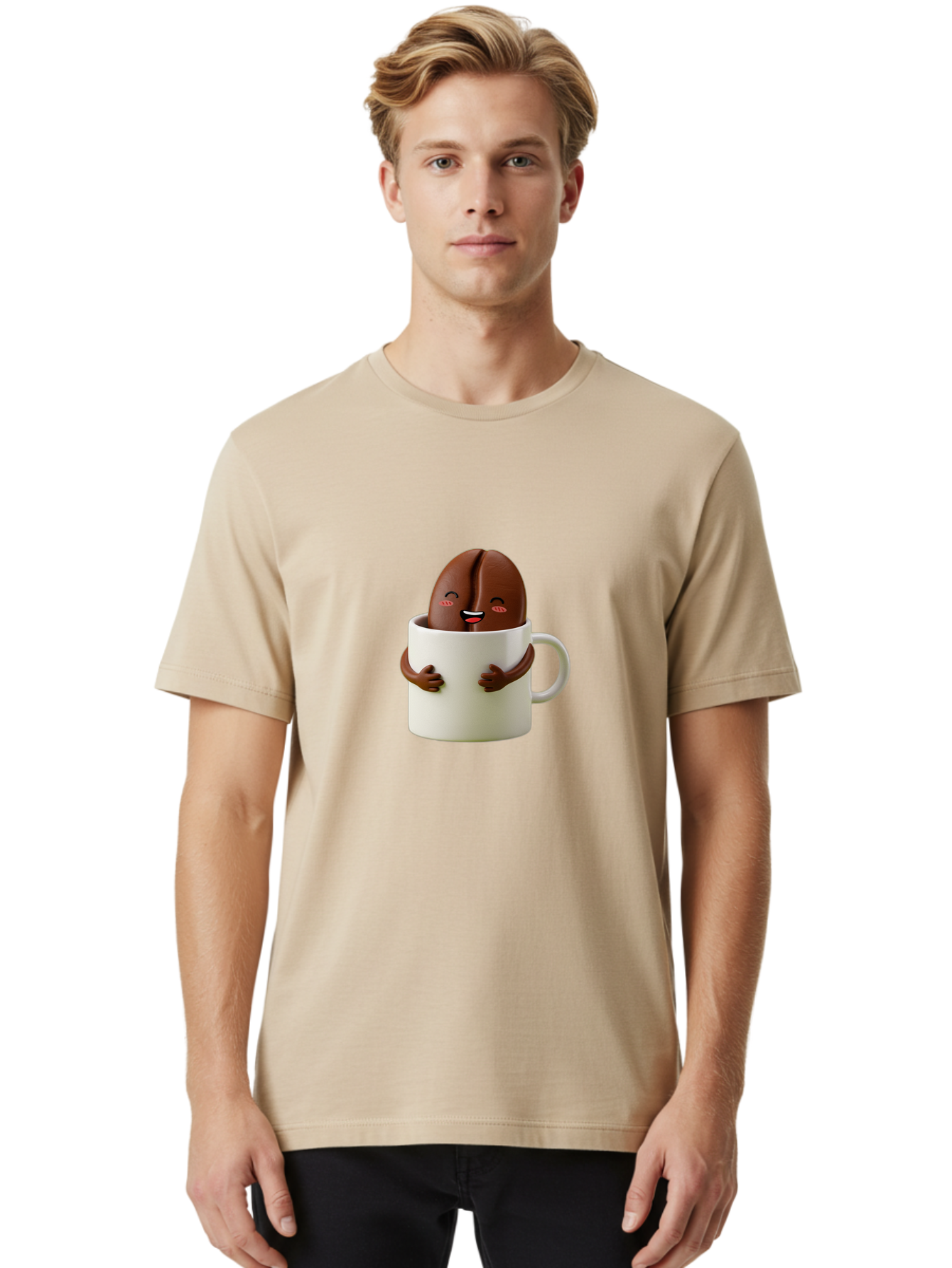 Coffee-Bean-In-Cup Men'S Graphic Tee, 100% Cotton, Comfortable Casual Summer Wear, Machine Washable, Chocolate-Covered Coffee Bean, Coffee Lover, Cute Cartoon Character, Funny Beverage, Happy Face, Quirky Design, Coffee Break, Bab779 29
