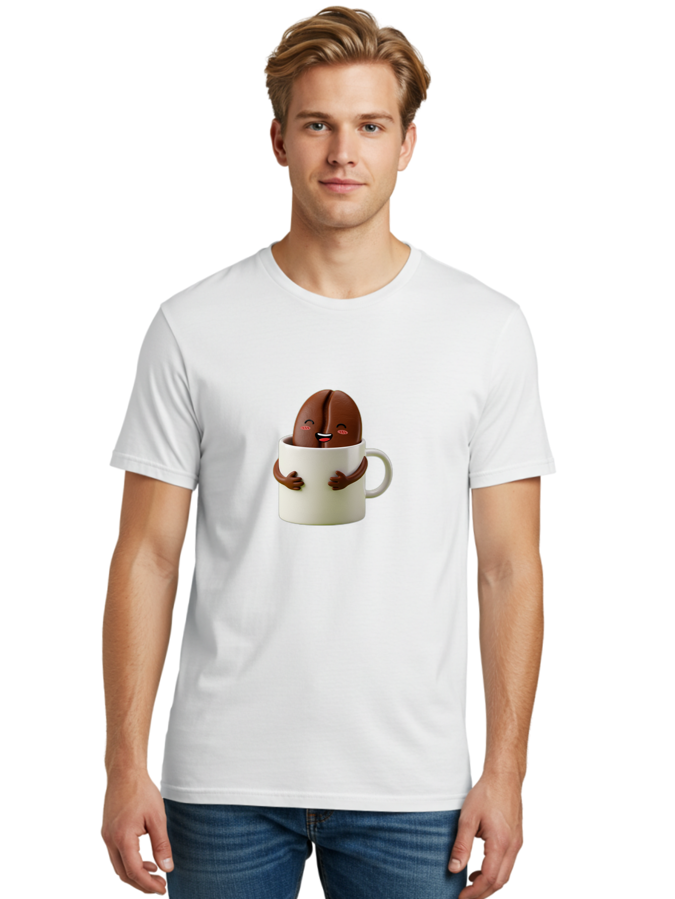 Coffee-Bean-In-Cup Men'S Graphic Tee, 100% Cotton, Comfortable Casual Summer Wear, Machine Washable, Chocolate-Covered Coffee Bean, Coffee Lover, Cute Cartoon Character, Funny Beverage, Happy Face, Quirky Design, Coffee Break, Bab779 22