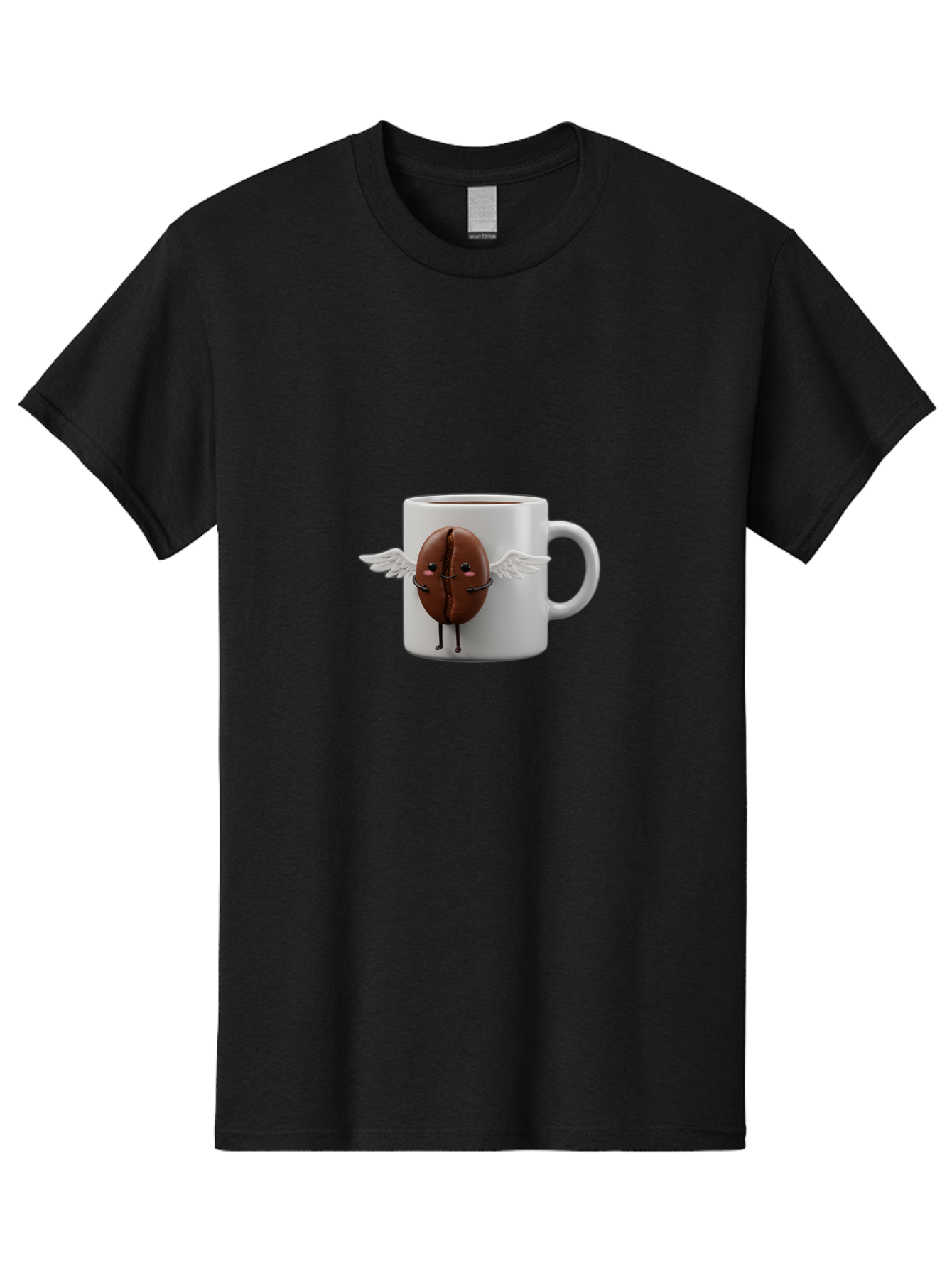 Coffee-Bean-Mug Men'S Graphic Tee, 100% Cotton, Comfortable Casual Summer Wear, Machine Washable, Coffee Mug, Funny Design, Cartoon Coffee Bean, White Wings, Adorable Face, Morning Coffee, Coffee Lover, Coffee Culture, Quirky Accessories Bab780 11