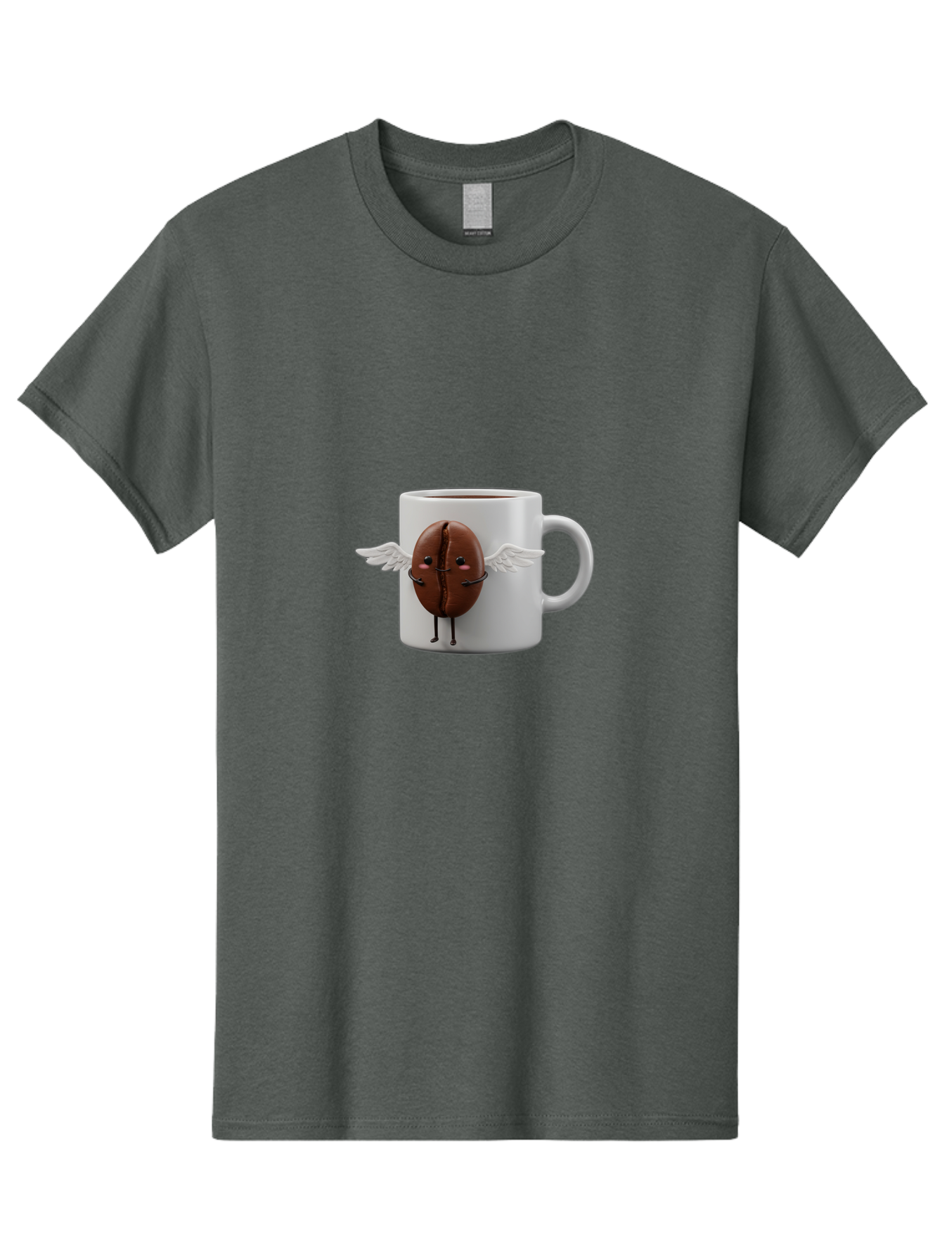 Coffee-Bean-Mug Men'S Graphic Tee, 100% Cotton, Comfortable Casual Summer Wear, Machine Washable, Coffee Mug, Funny Design, Cartoon Coffee Bean, White Wings, Adorable Face, Morning Coffee, Coffee Lover, Coffee Culture, Quirky Accessories Bab780 7