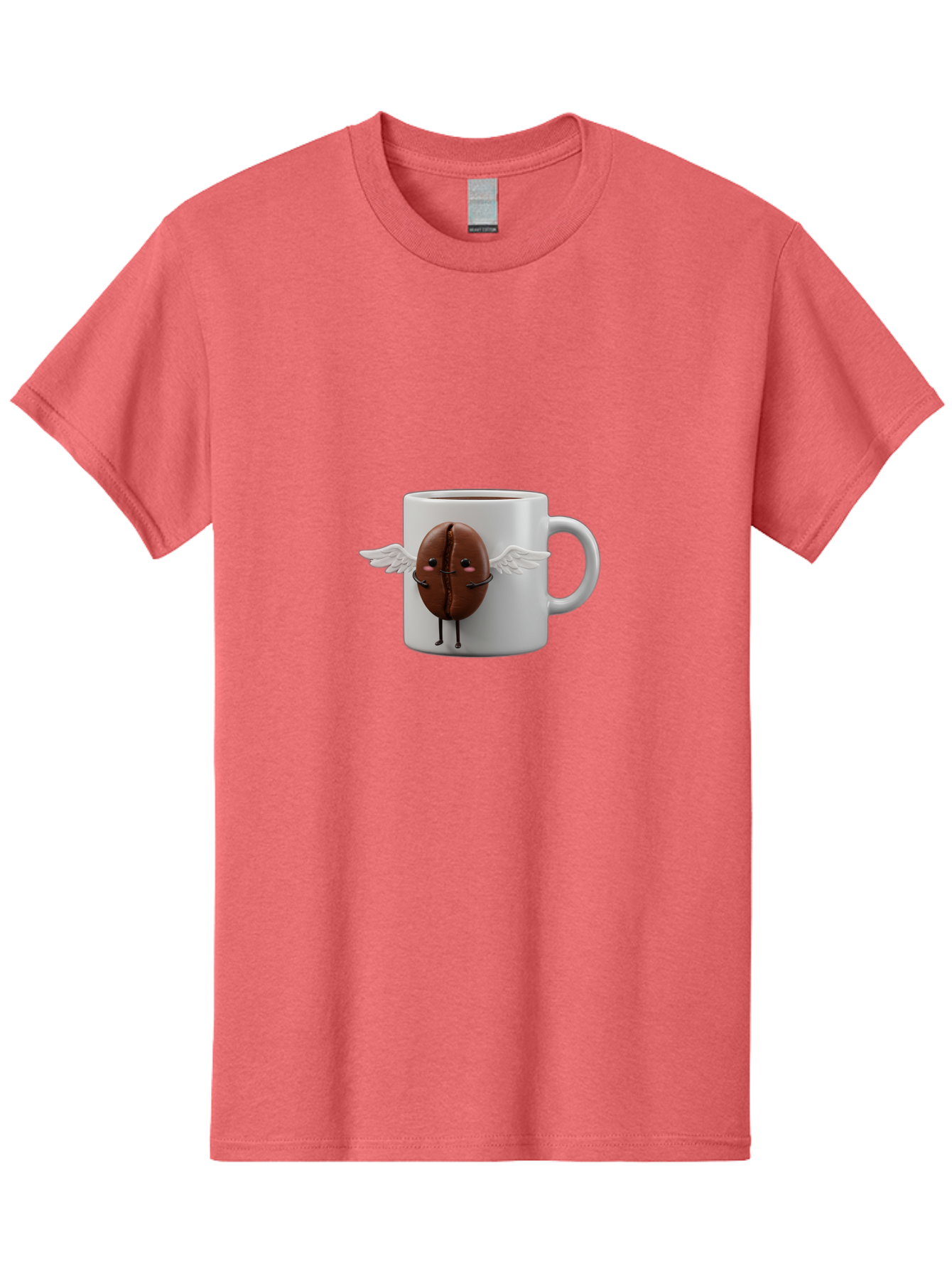 Coffee-Bean-Mug Men'S Graphic Tee, 100% Cotton, Comfortable Casual Summer Wear, Machine Washable, Coffee Mug, Funny Design, Cartoon Coffee Bean, White Wings, Adorable Face, Morning Coffee, Coffee Lover, Coffee Culture, Quirky Accessories Bab780 5