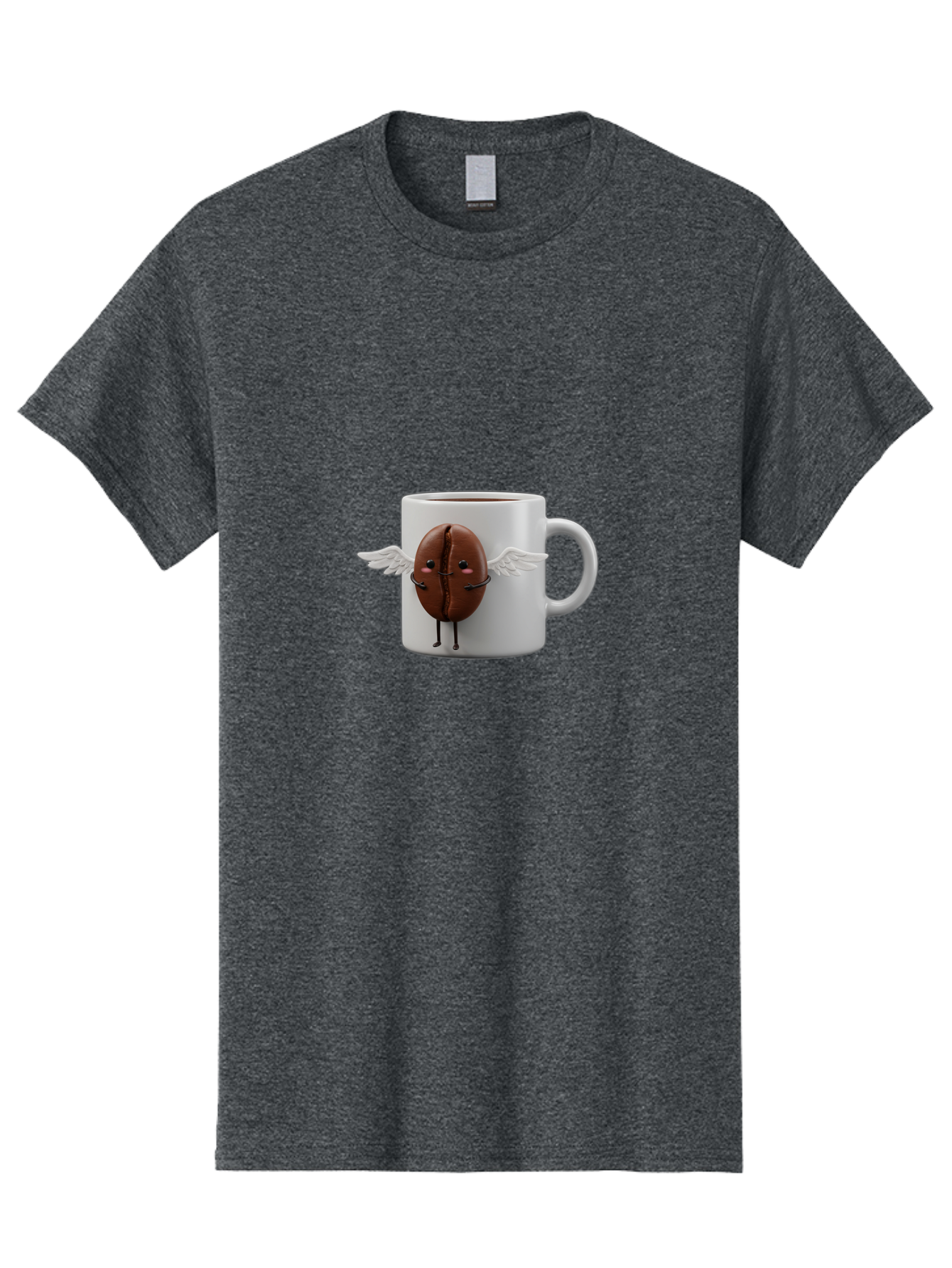 Coffee-Bean-Mug Men'S Graphic Tee, 100% Cotton, Comfortable Casual Summer Wear, Machine Washable, Coffee Mug, Funny Design, Cartoon Coffee Bean, White Wings, Adorable Face, Morning Coffee, Coffee Lover, Coffee Culture, Quirky Accessories Bab780 14