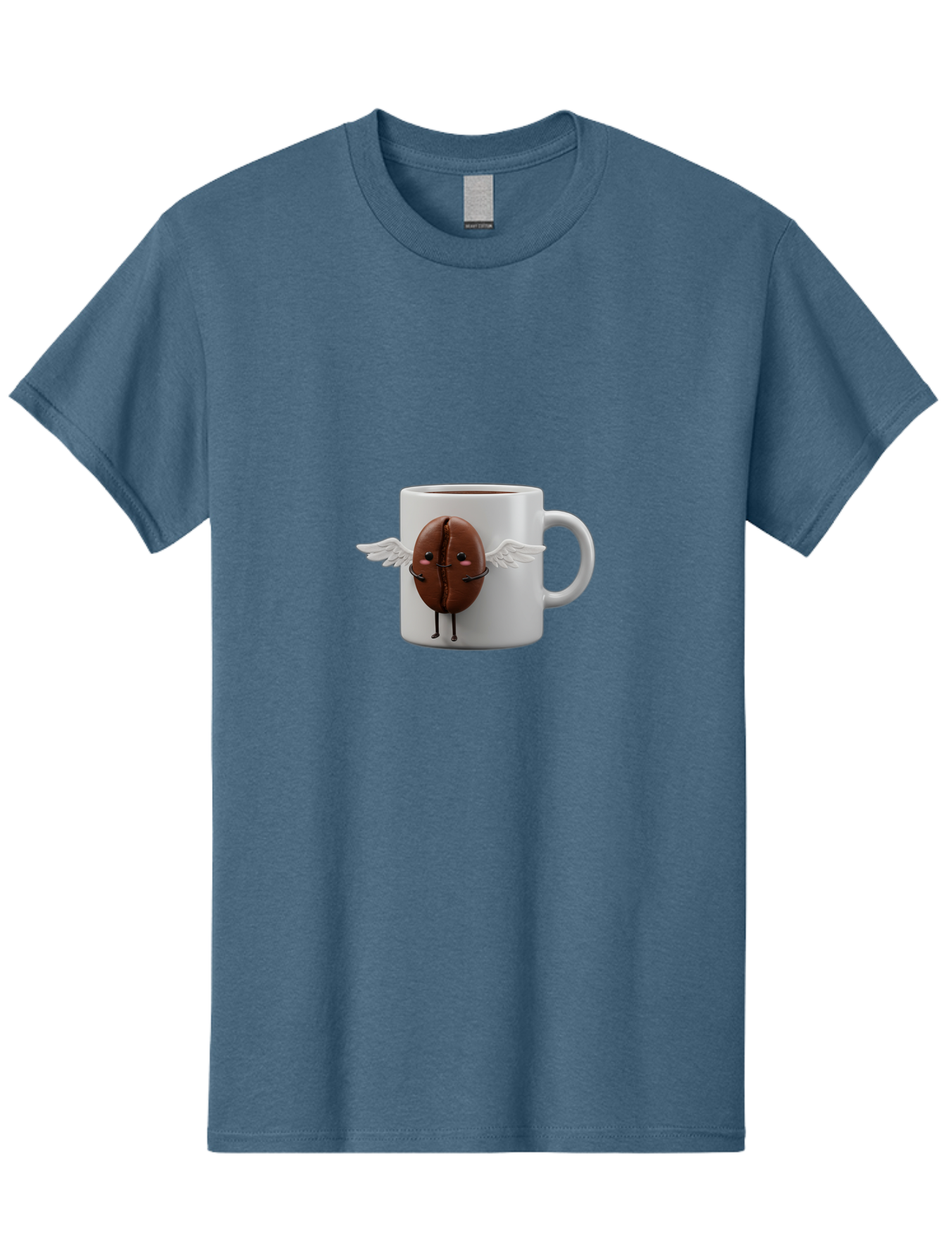 Coffee-Bean-Mug Men'S Graphic Tee, 100% Cotton, Comfortable Casual Summer Wear, Machine Washable, Coffee Mug, Funny Design, Cartoon Coffee Bean, White Wings, Adorable Face, Morning Coffee, Coffee Lover, Coffee Culture, Quirky Accessories Bab780 3