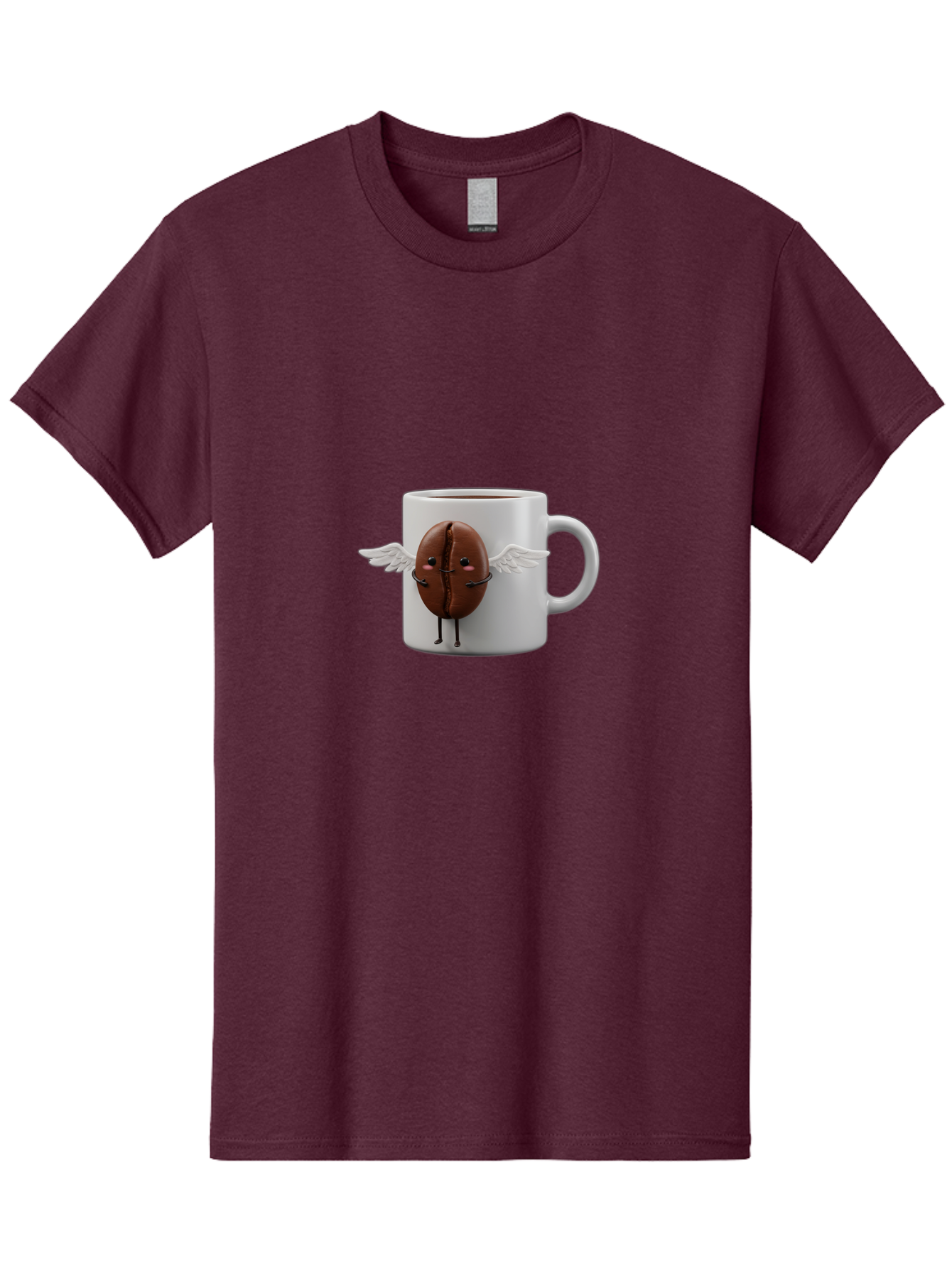 Coffee-Bean-Mug Men'S Graphic Tee, 100% Cotton, Comfortable Casual Summer Wear, Machine Washable, Coffee Mug, Funny Design, Cartoon Coffee Bean, White Wings, Adorable Face, Morning Coffee, Coffee Lover, Coffee Culture, Quirky Accessories Bab780 9