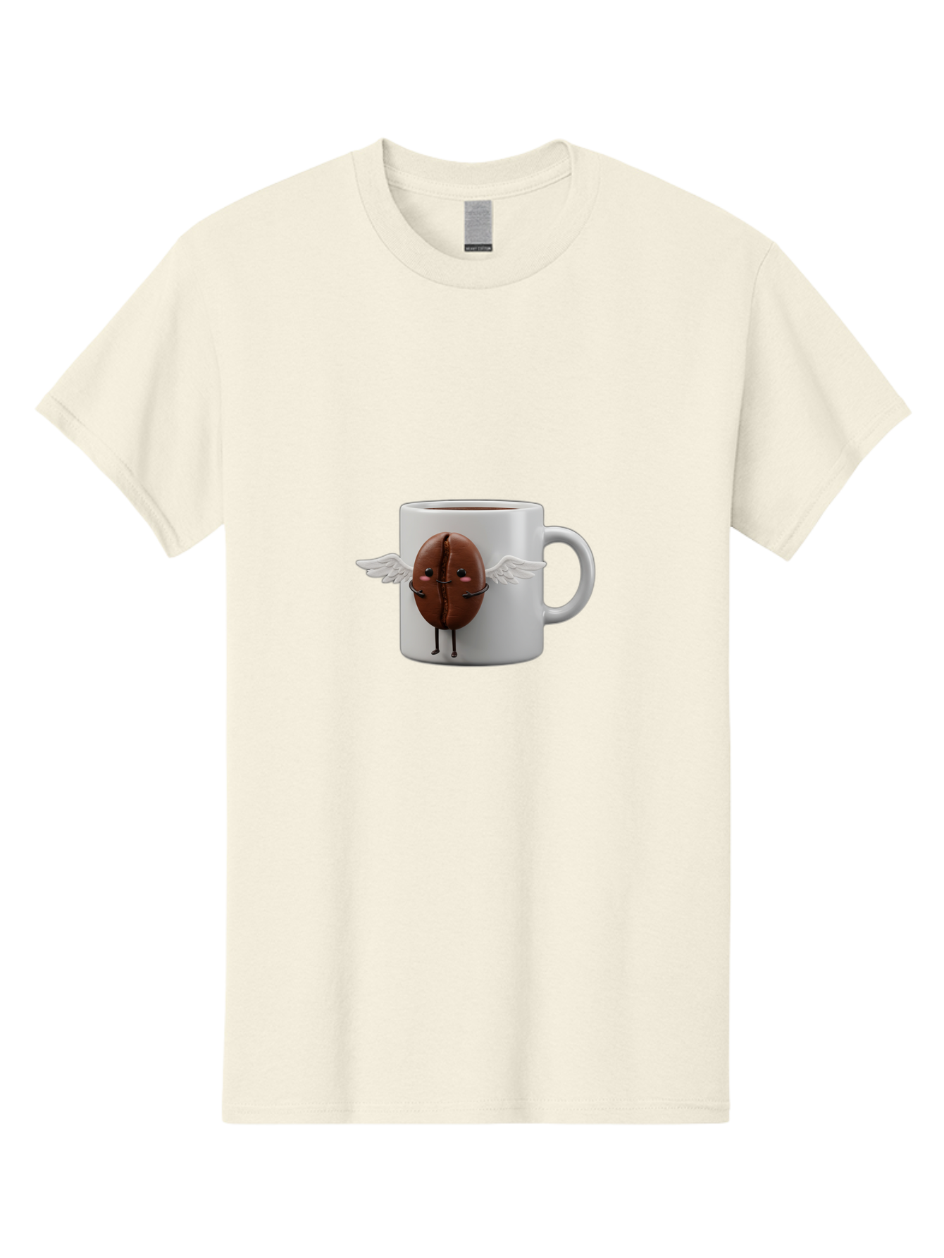 Coffee-Bean-Mug Men'S Graphic Tee, 100% Cotton, Comfortable Casual Summer Wear, Machine Washable, Coffee Mug, Funny Design, Cartoon Coffee Bean, White Wings, Adorable Face, Morning Coffee, Coffee Lover, Coffee Culture, Quirky Accessories Bab780 15