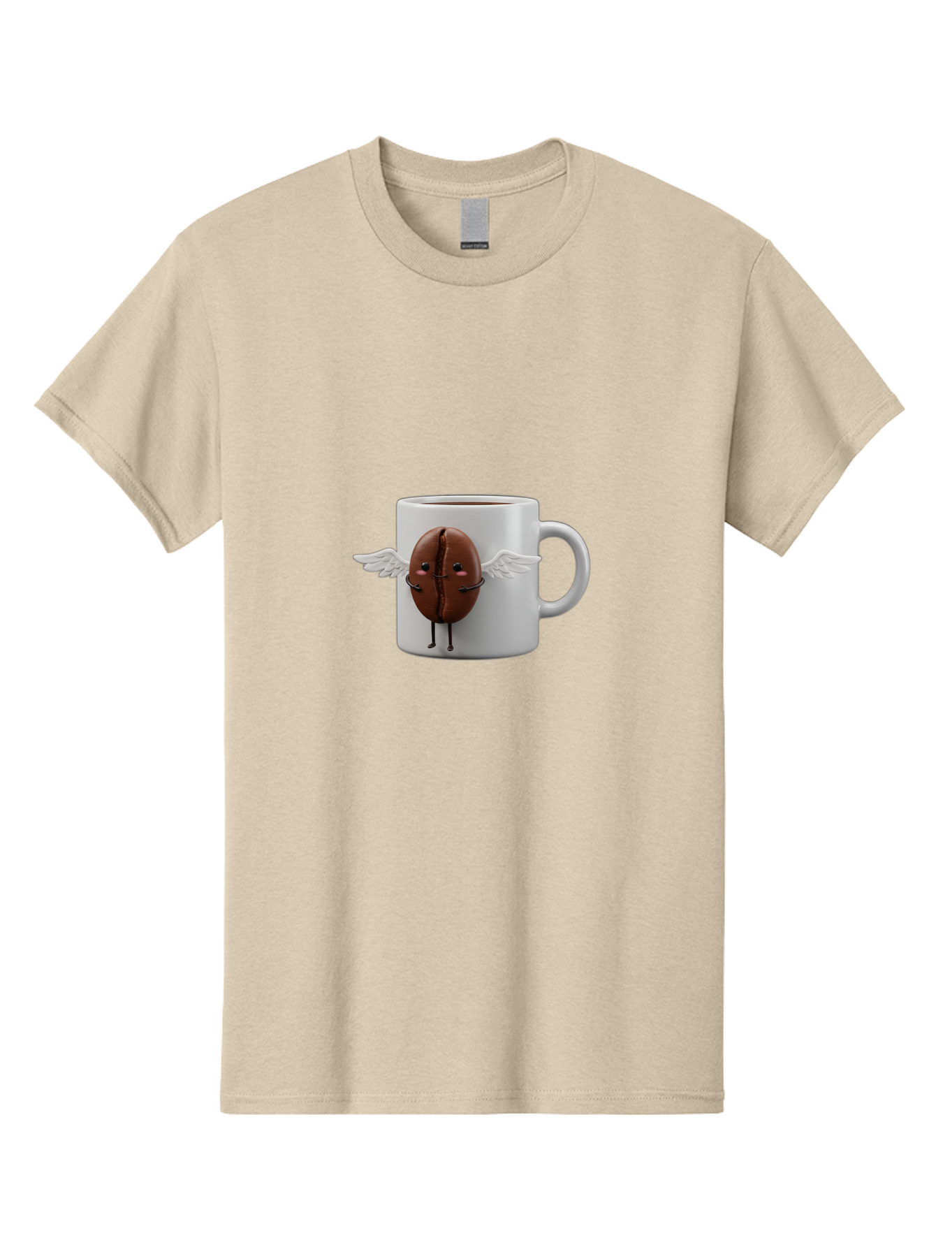 Coffee-Bean-Mug Men'S Graphic Tee, 100% Cotton, Comfortable Casual Summer Wear, Machine Washable, Coffee Mug, Funny Design, Cartoon Coffee Bean, White Wings, Adorable Face, Morning Coffee, Coffee Lover, Coffee Culture, Quirky Accessories Bab780 10