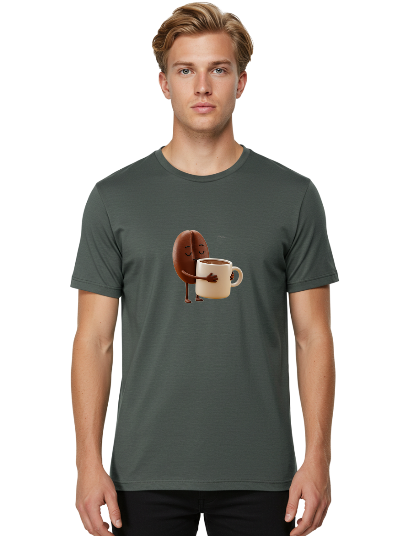 Coffee-Bean Men'S Graphic Tee, 100% Cotton, Comfortable Casual Summer Wear, Machine Washable, Coffee Bean, Anthropomorphic Character, Holding Coffee Cup, Warm Beverage, Coffee Lover, Cute Character, Cartoon Style, Morning Routine, Coffee Time Bab781 27