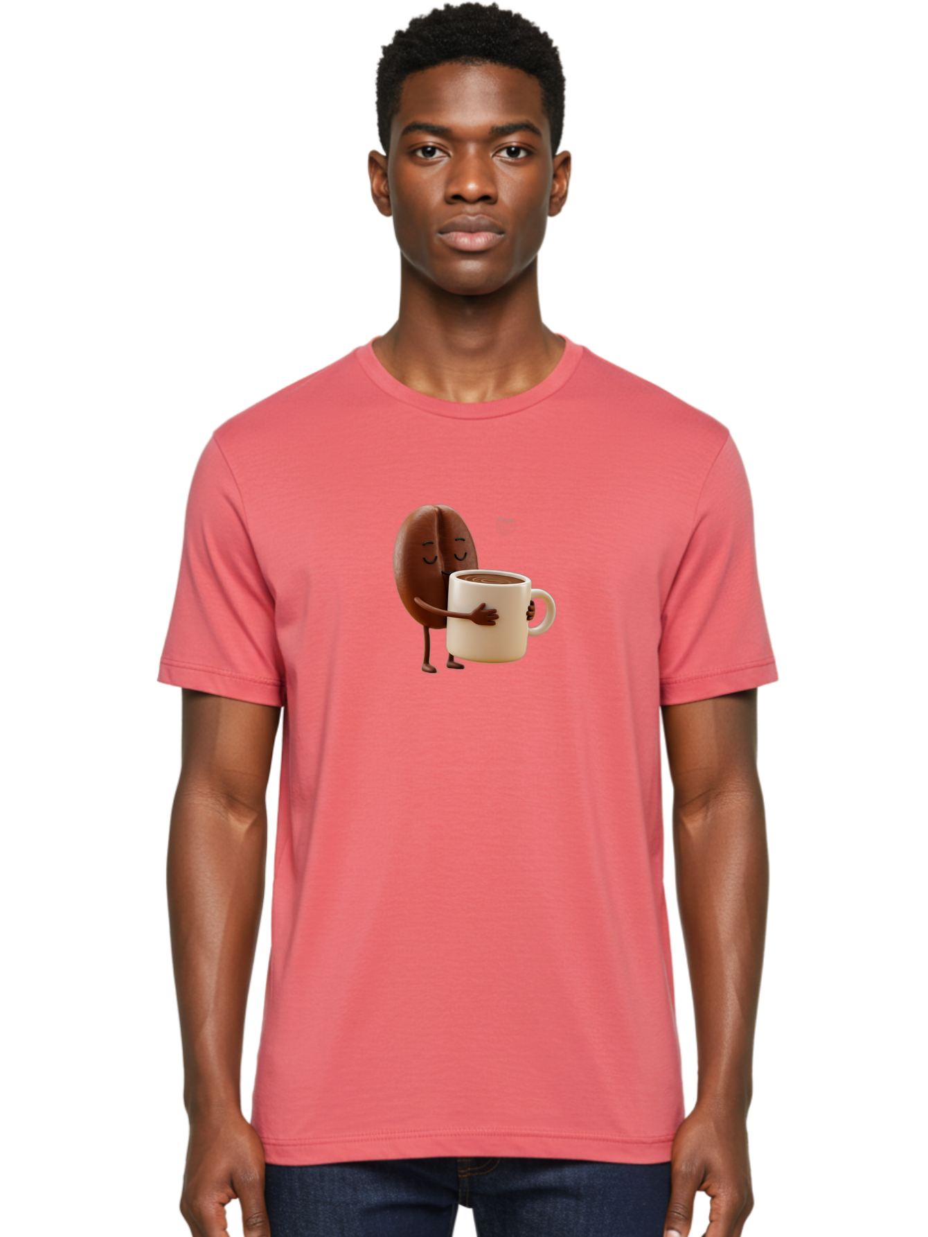 Coffee-Bean Men'S Graphic Tee, 100% Cotton, Comfortable Casual Summer Wear, Machine Washable, Coffee Bean, Anthropomorphic Character, Holding Coffee Cup, Warm Beverage, Coffee Lover, Cute Character, Cartoon Style, Morning Routine, Coffee Time Bab781 22