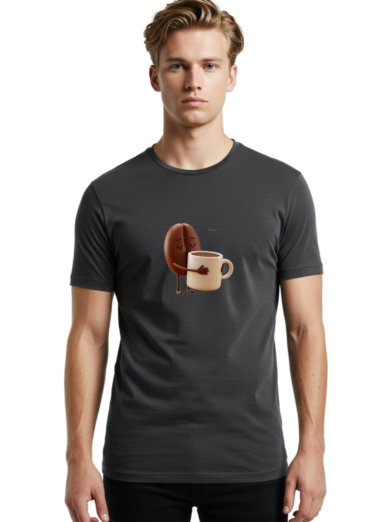 Coffee-Bean Men'S Graphic Tee, 100% Cotton, Comfortable Casual Summer Wear, Machine Washable, Coffee Bean, Anthropomorphic Character, Holding Coffee Cup, Warm Beverage, Coffee Lover, Cute Character, Cartoon Style, Morning Routine, Coffee Time Bab781 24